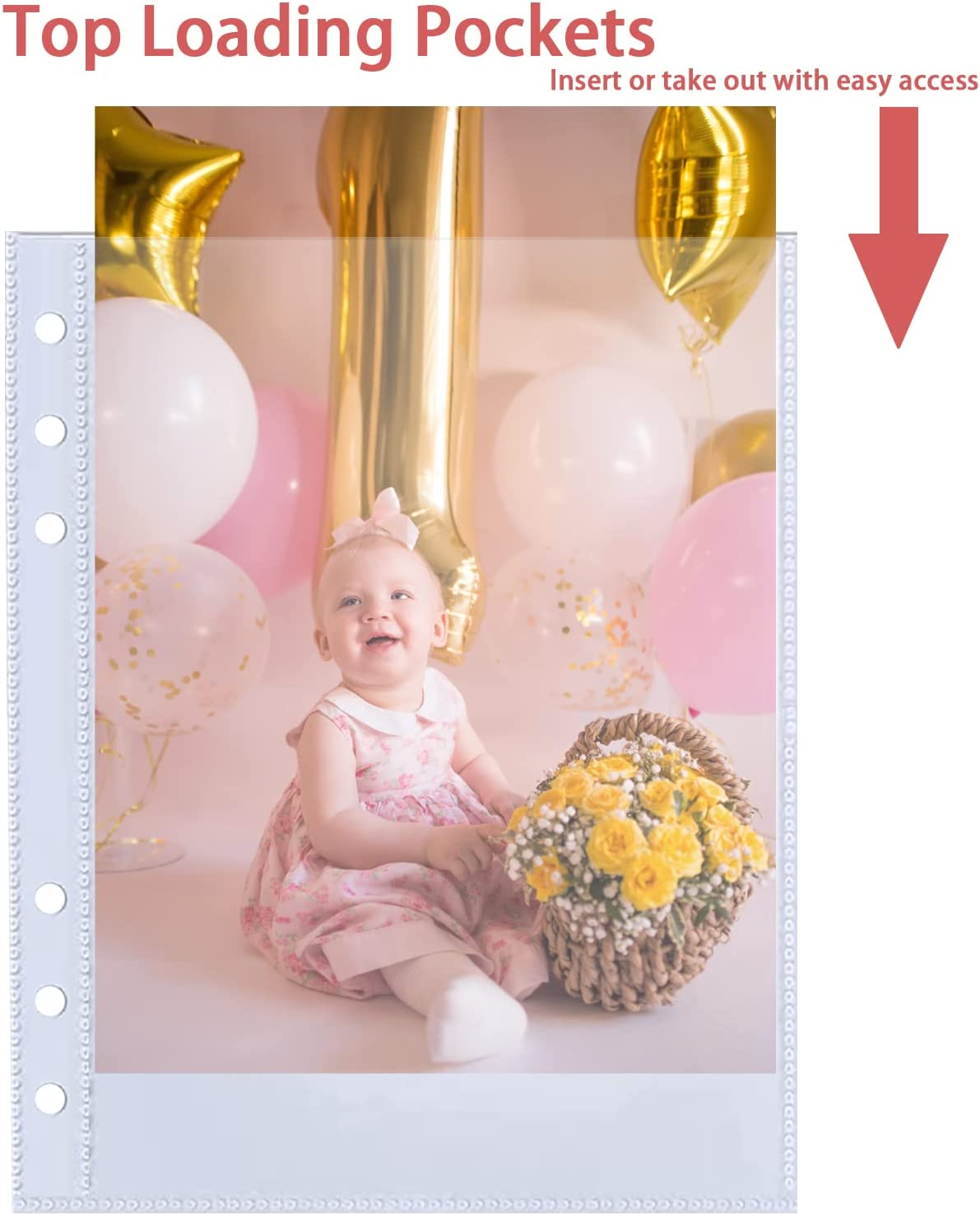 30 Pack 60 Pockets 5X7' Ultra-Clear Photocard Sleeves for 6 Ring A5 Binder, Double-Sided 1 Pocket Photo Pages, Top Loading Sheet Protector for Photos, Postcards, Seed Packets image number 5