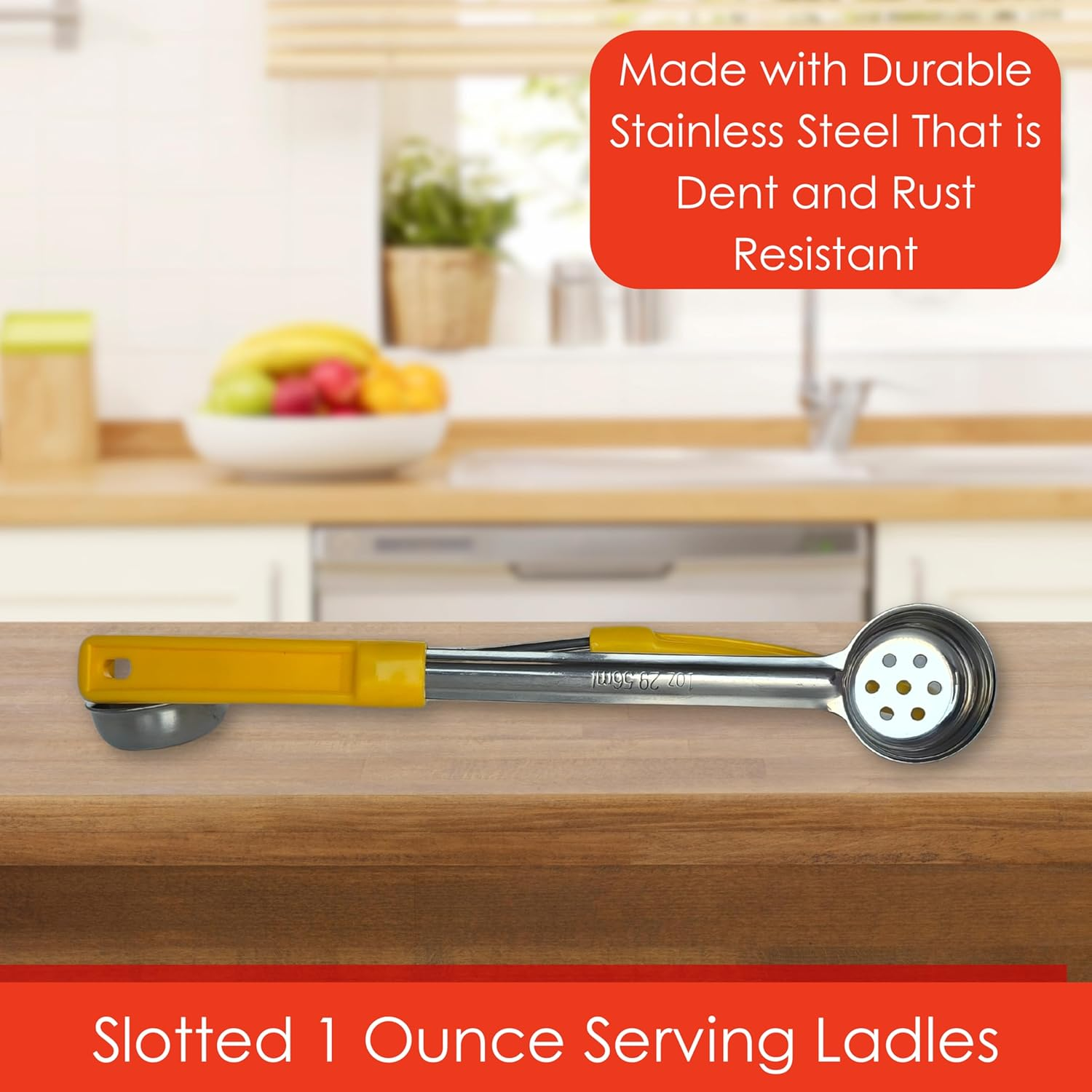 1 Ounce Slotted Stainless Steel Portion Control Ladle Spoon for Measuring and Serving; Commercial Grade Serving Scoops [Pack of 12] image number 4