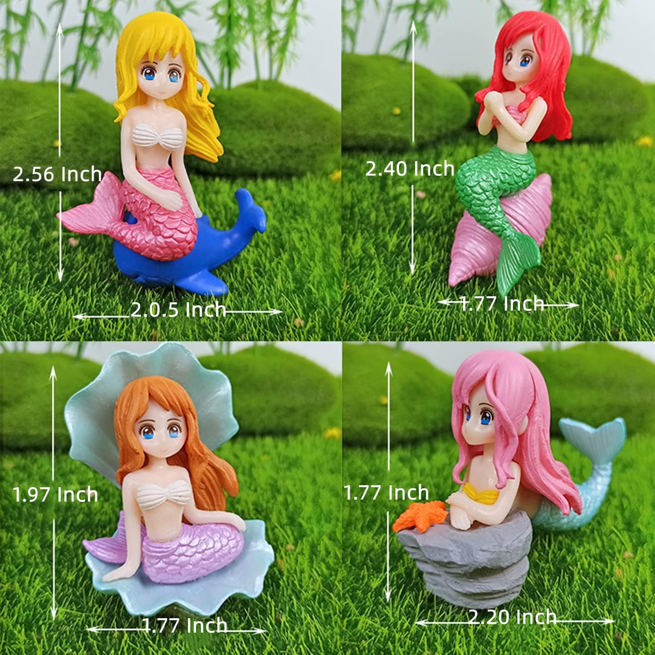 LONCESS Miniature Mermaid Figurines, Mermaid Fairy Garden Accessories for Crafts, Terrarium, Miniature Moss Landscape Decorations, Birthday Cake Decoration Wedding Party Supplies, Ideal Gifts, 4 Pcs - Frog Is Having Afternoon Tea image number 2