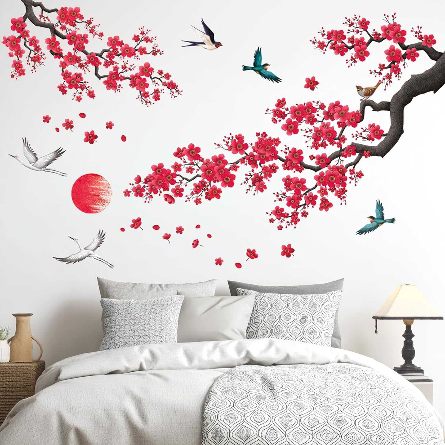 DECOWALL SG2-2406 Ink-And-Wash Painting of Flowers Wall Stickers Decals Kids Japanese D&eacute;cor Asian Room Home Art Peel and Stick Bathroom Cherry Blossom Bedroom Oriental Tree Floral Removable image number 2