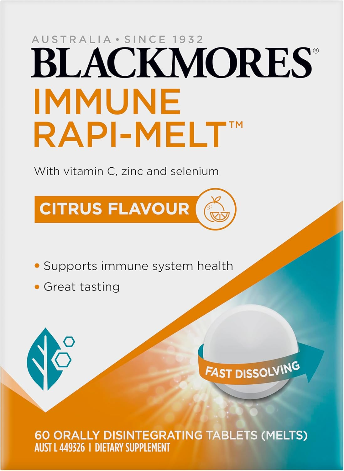 Blackmores Immune Rapi-Melt | Supports Immune System Health | Contains Vitamin C, Zinc and Selenium | Citrus Flavour | 60 Melts image number 3