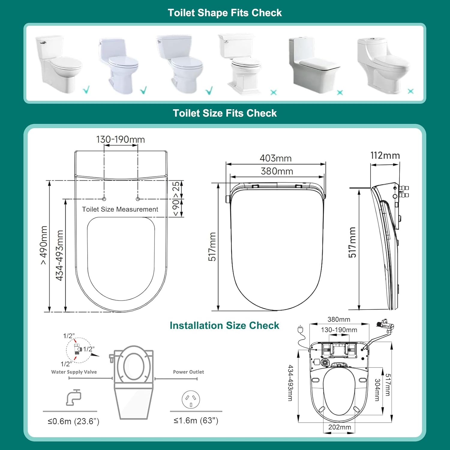 AQUATIZ D-Shaped Smart Toilet Seat, Electric Bidet Seat with Self-Cleaning Nozzle, Oscillating Cleaning,Adjustable Warm Water, Deodorizer, Air Dryer,Night Light,Soft Close (Remote Control) image number 3