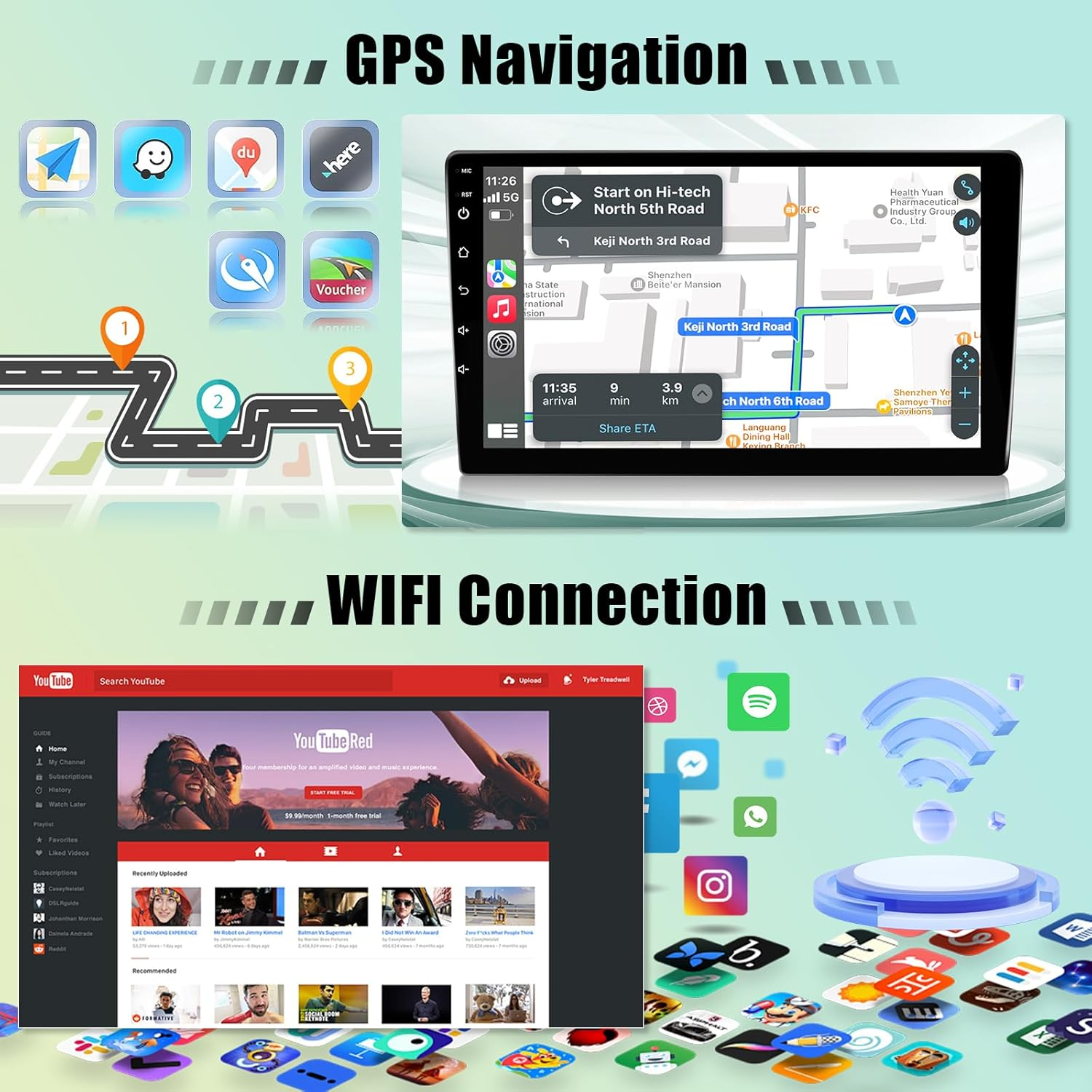 Leadfan Car Stereo Radio for Honda CRV 2002-2006 Wireless Apple Carplay Android Auto, 9 Inch IPS Touch Screen for CRV Android Head Unit Wifi GPS Navi/Bt/Mirror Link/Fm/Rear Camera+Swc/Split-Screen image number 4