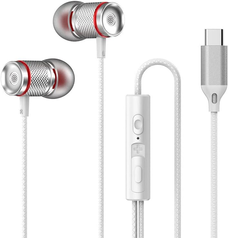 Jj-Shop24 In-Ear USB-C Headphones Sport Headset Bass for Huawei Samsung Ipad Xiaomi Google White Silver image number 4