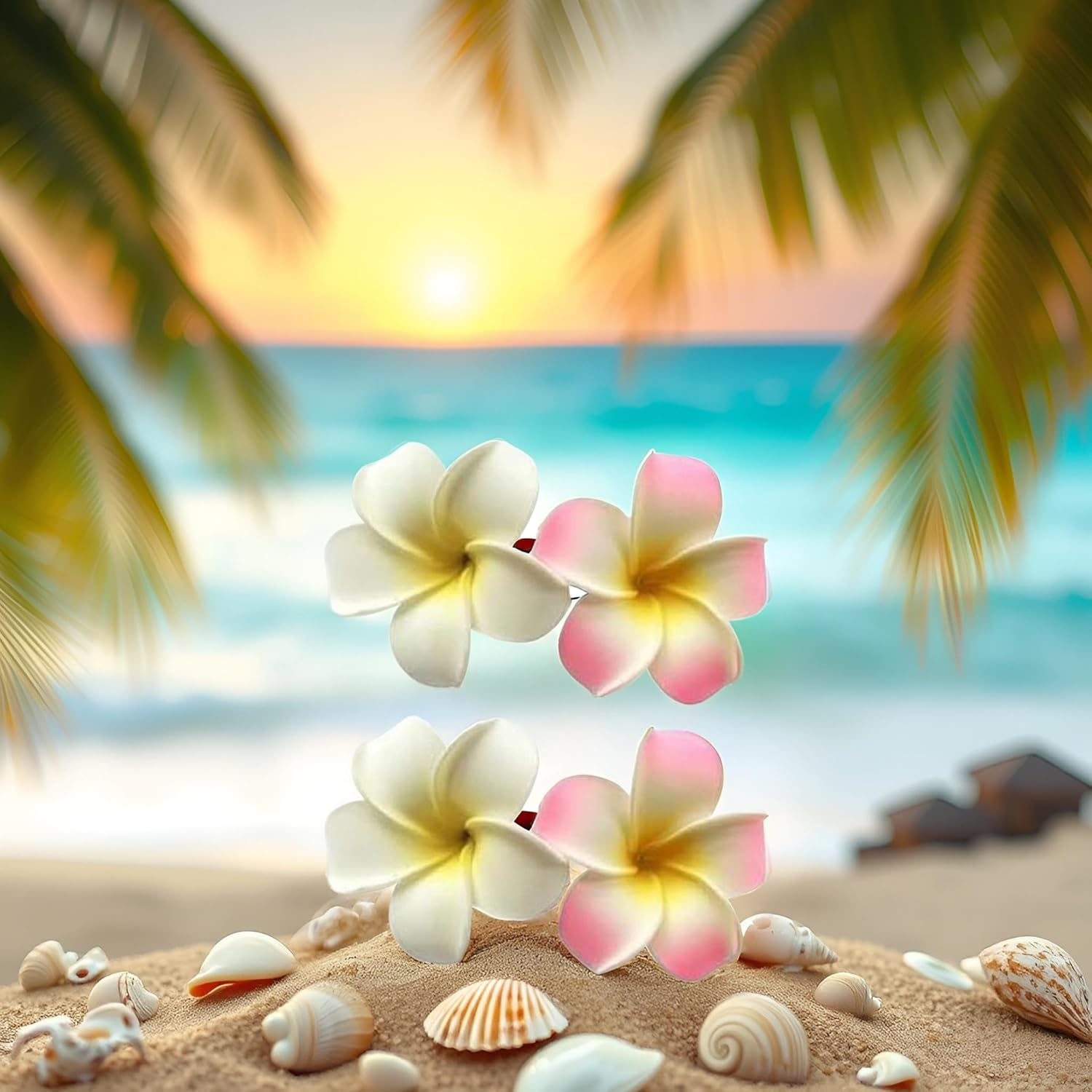 4 Pcs 7Cm White and Pink Hawaiian Frangipani Plumeria Foam Head Flower Party Beach Hair Clip Hair Clips Clips and Barrettes image number 6