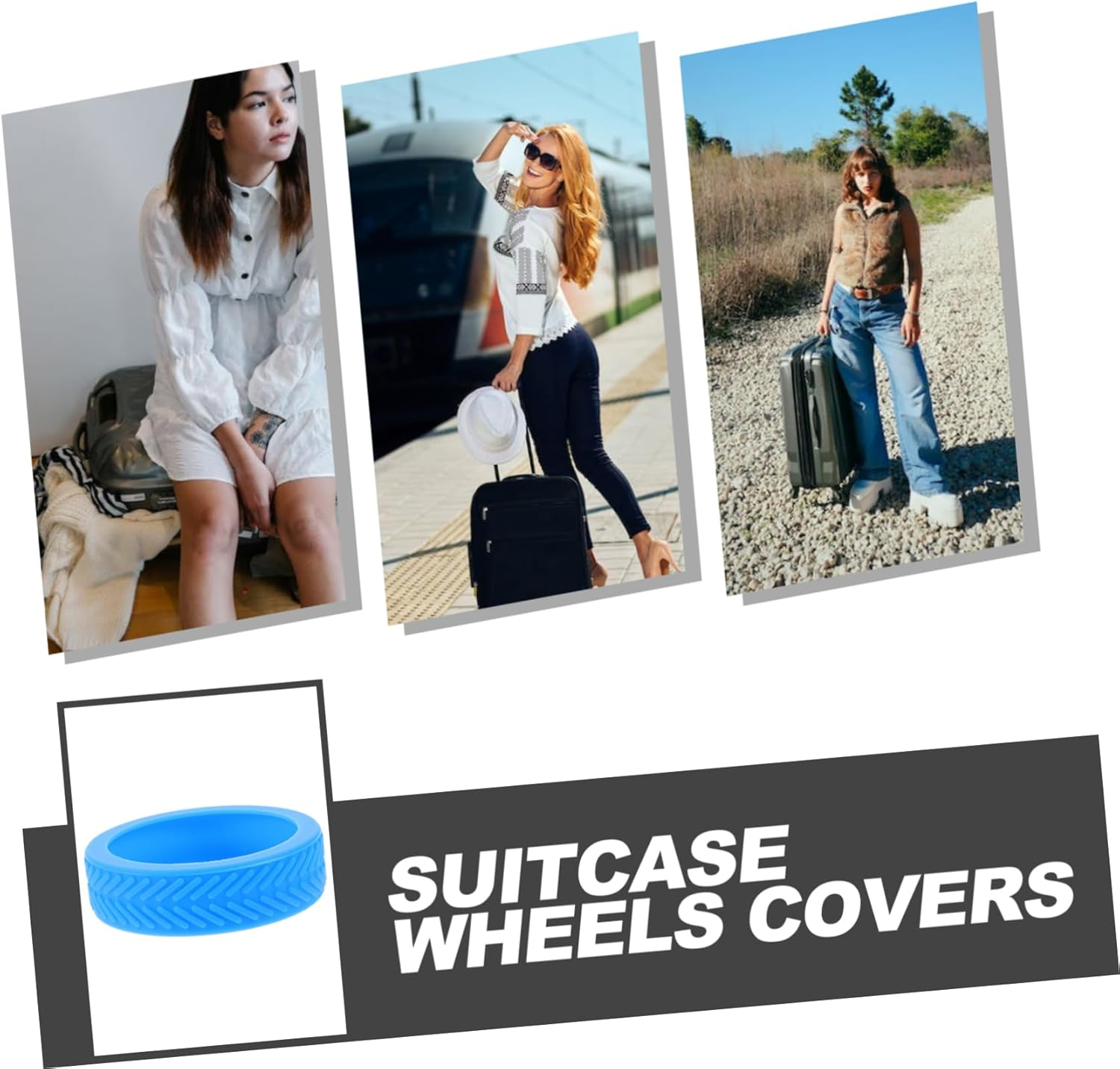 Anneome 8Pcs Rubber Luggage Wheel Covers Noise Reduction Suitcase Wheel Protectors for Travel Suitcases, Lake Blue Luggage Caster Covers Suitable for Hardwood Floors image number 1