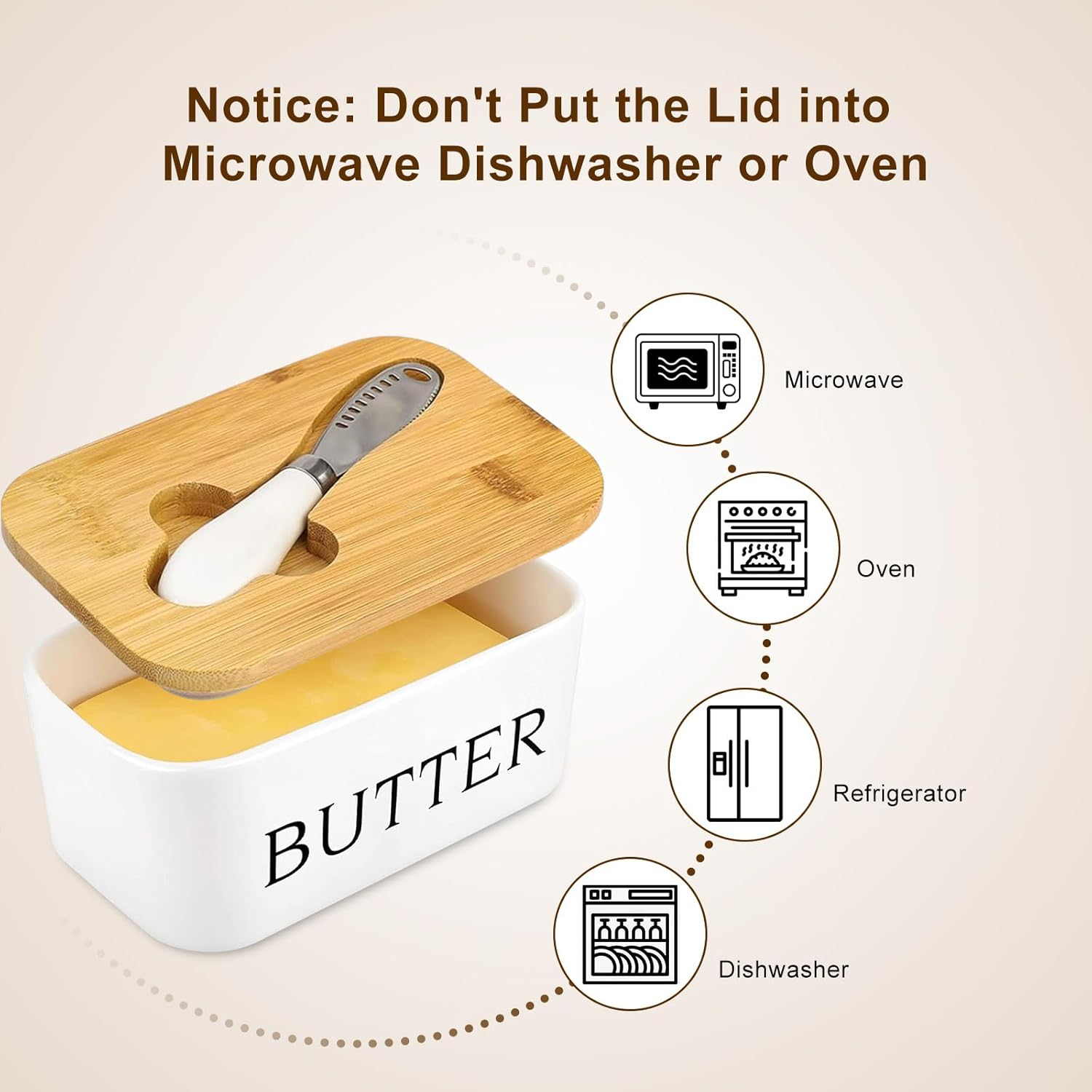 Porcelain Butter Dish with Lid for Countertop Butter Dish Metal Butter Keeper with Stainless Steel Multipurpose Butter Knife Butter Container with Quality Silicone Good Kitchen Gift White image number 5