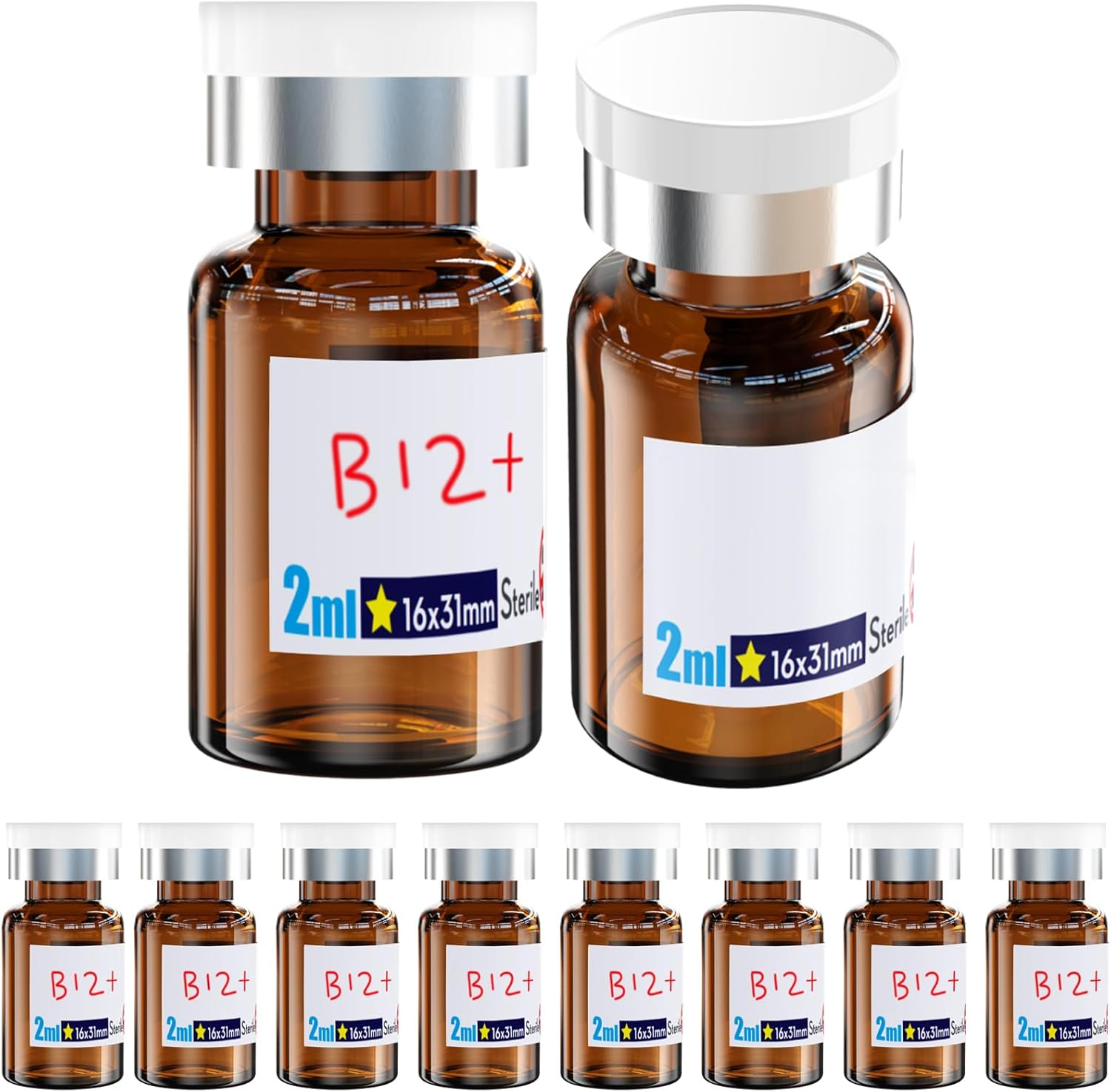 Ks-Tek Sterile Empty Vials with Self Healing Injection Port,With Aluminum Plastic Cap,Sterile Package (10, 2Ml Amber) image number 4