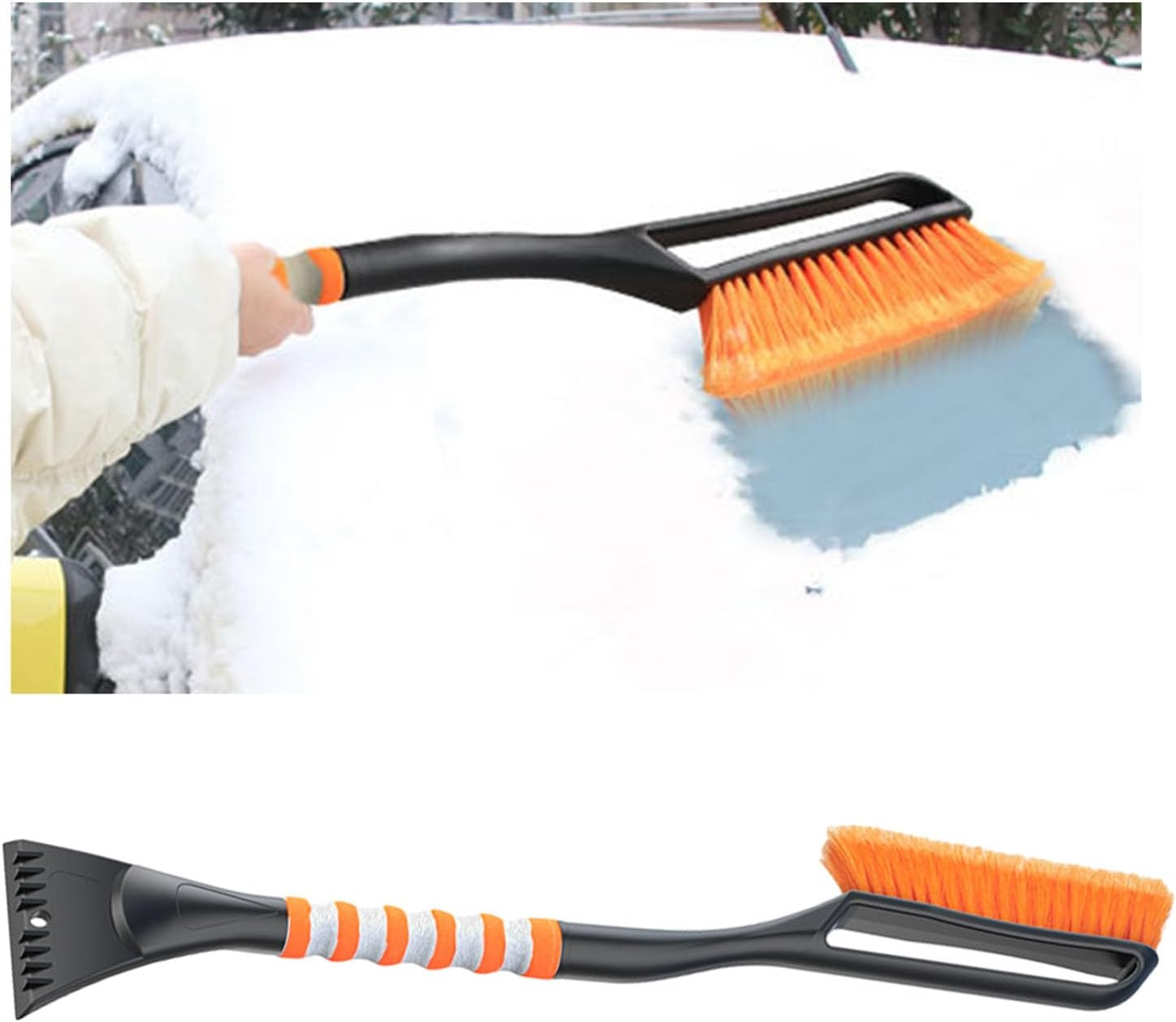 Augeny 27'' Ice Car Snow Brush and Ice Scraper, Detachable Scratch Free Snow Brush with Comfortable Foam Grip, Universal Auto Winter Snow Removal Tool for Cars, SUV, Trucks (Orange)