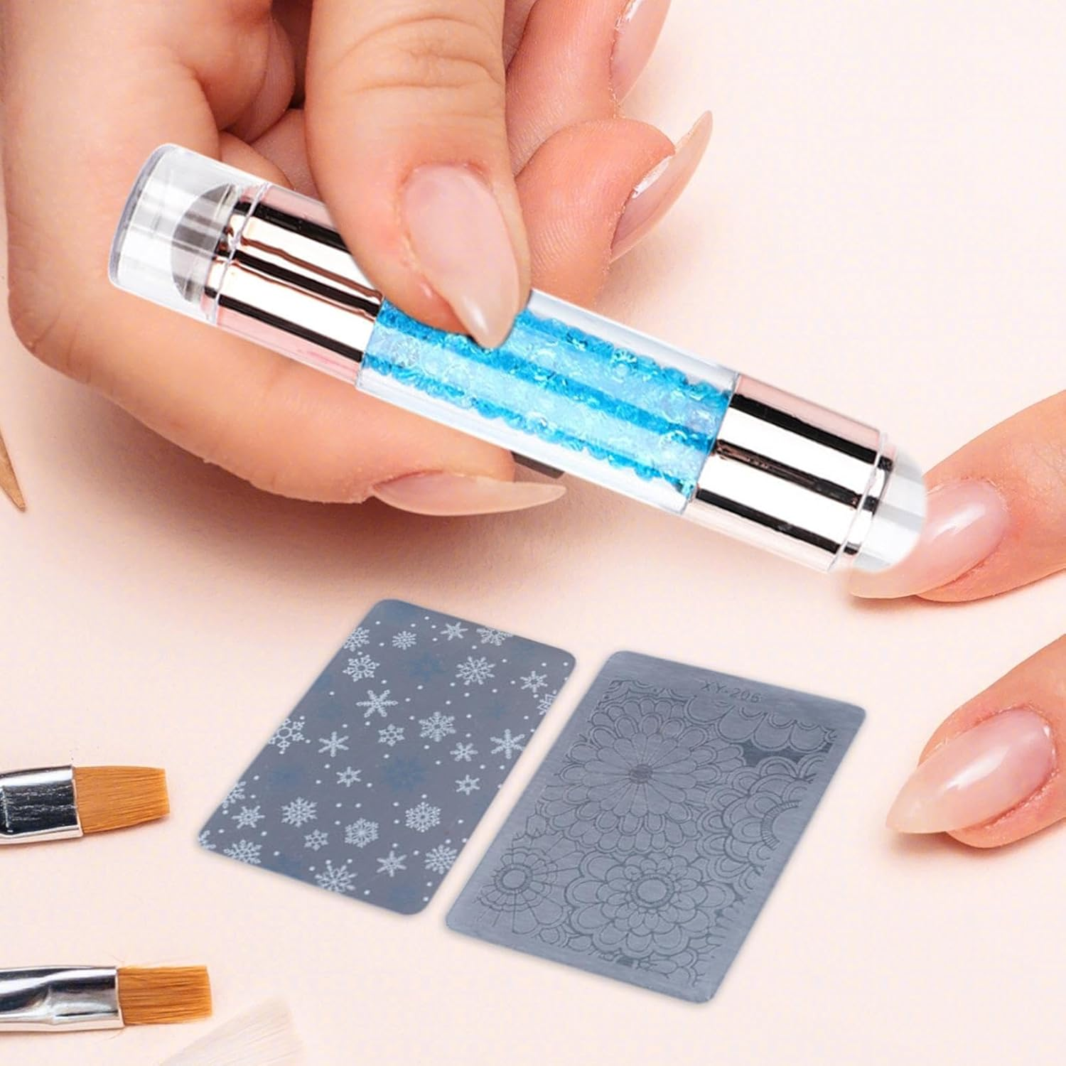 Lmyit Nail Stamp, Stamping Pens, Double Ended Rhinestone Embellished Stamping Pens Kit for Women Salon Home Practice Manicure - Pink image number 3