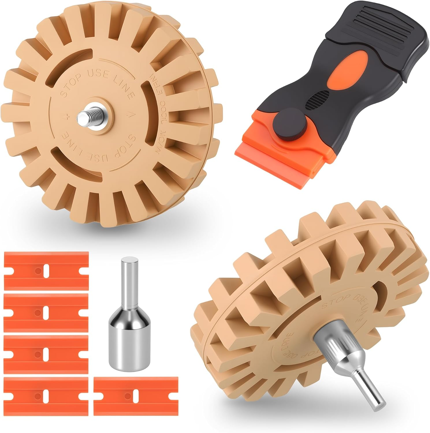 Adhesive Residue Remover, Car, 2 Pieces, 4 Inch Sticker Remover with Adapter, Film Eraser Battery Screwdriver, Sticker Eraser of Cars, Rvs, Boats, Vinyl, Glue, Stickers and Adhesive image number 6