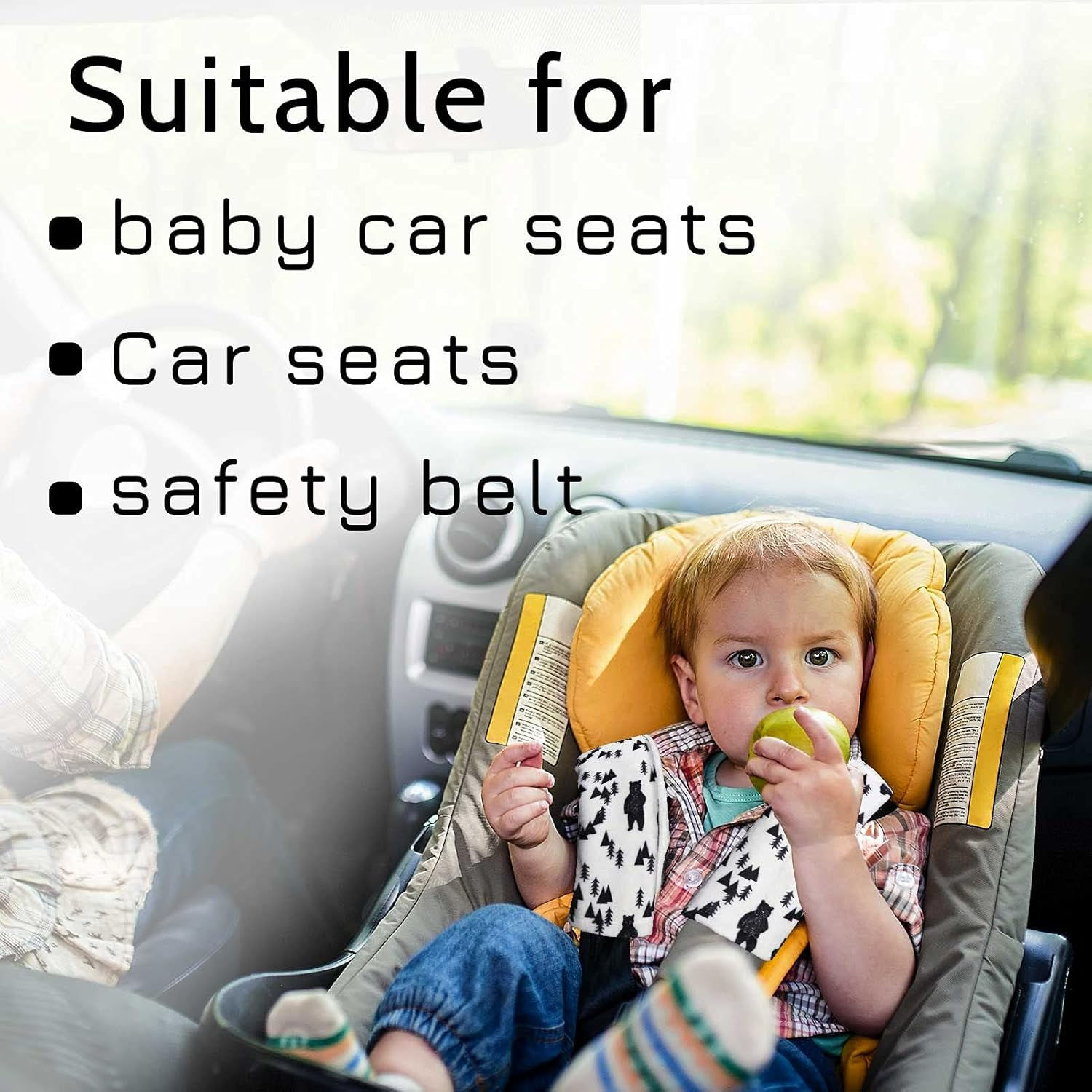 Baby Car Seat Belt Covers, Adventure Mountain Car Seat Straps Shoulder Pads for Girls Boys, Minky Seat Belt Protectors for Car Seats/Pushchair/Stroller, for Kids Newborn Infants Toddlers - Bear image number 5