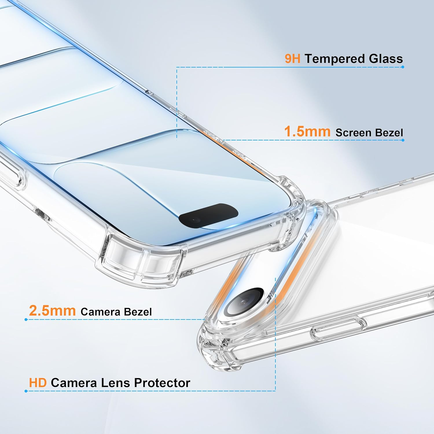 ORETECH 4 in 1 for Iphone 17 Air Case 6.5 Inch, With[2X Screen Protector &Camera Lens Protector],[Anti-Yellowing] Shockproof Bumper Cover for Iphone 17 Air Phone Case-Clear image number 3