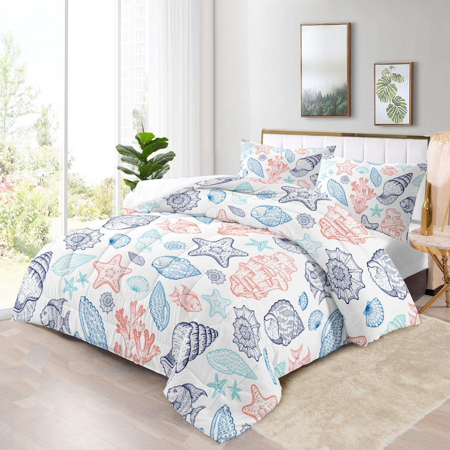 Raphus Cucullatus Sea Shell Bedding Comforter Set Twin, Ocean Bed Set, Coastal Beach Theme image number 6