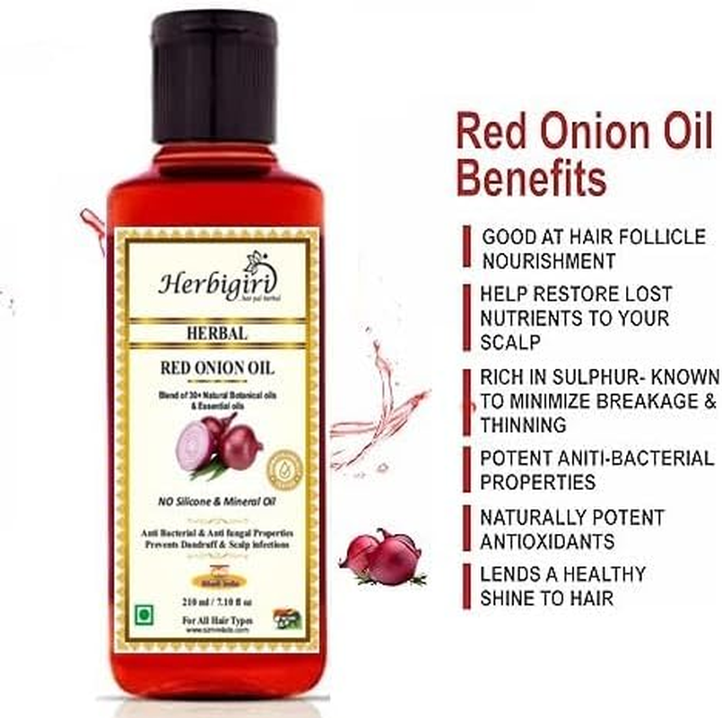 Khadi Herbal Red Onion Hair Oil for Fresh, Strong and Shining Hair Hair Fall Control, Hair Strengthening | Paraben Free, Natural (420 Ml)Pack of 2 image number 2