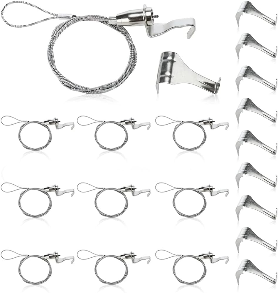 VILLFUL 10Sets Picture Hanging Wire Hooks Kit Picture Rail Hanging System with Cable Hooks for Wall Art Display and Photo Framing image number 4