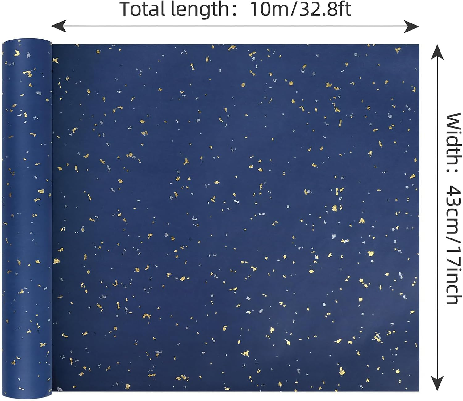 Taefuhnn Large Navy Blue Gift Wrapping Paper Roll 17 Inch X 32.8 Feet, Gold Silver Foil Design, 10 Meter Gift Wrap Paper Roll for Christmas Birthday Anniversary Celebration Fathers Day Baby Shower Boy image number 5