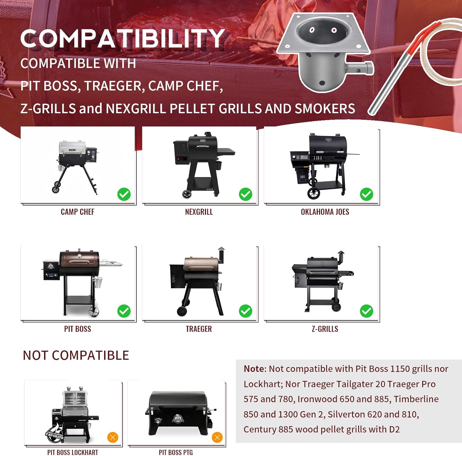 Replacement 7 Holes Firepot and AC Hot Rod Combo Kit for Traeger Pellet Grill & Smoker, Burn Pot Assembly Parts for Pit Boss, Camp Chef, Z-Grills (KIT0396, 74254) image number 6