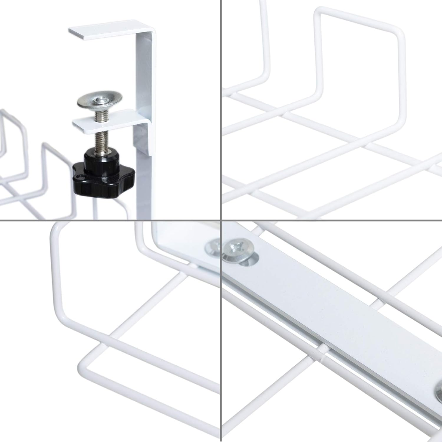 Cable Management Tray, Calife under Desk Wire Organizers, 15.7&rsquo;&rsquo; Detachable Cords Organizer without Drilling Hide Wires Power Strips Chargers for Office and Home (White) image number 4