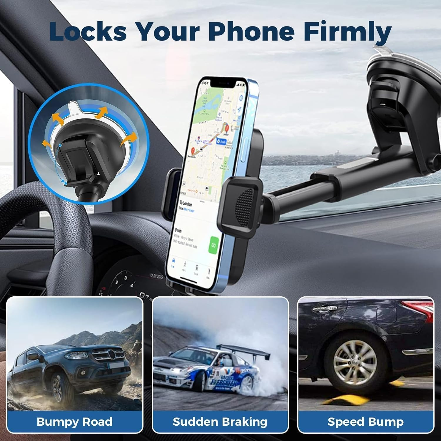 Car Phone Holder Mount Phone Mount for Car Windshield Dashboard Air Vent Universal Hands Free Automobile Cell Phone Holder Fit for Iphone Smartphone Carbon Fiber image number 3