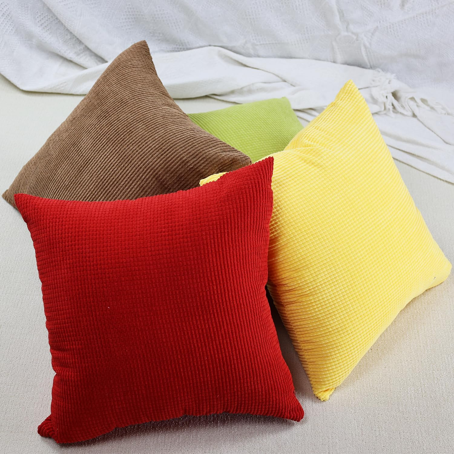 Corduroy Throw Pillow Covers Set of 2, Modern Decorative Couch Pillow Covers Neutral Solid Dyed 45X45Cm Square Soft Cushion Cases for Home Bedroom Living Room Sofa Chair Bed Car Office Balcony Decor image number 6