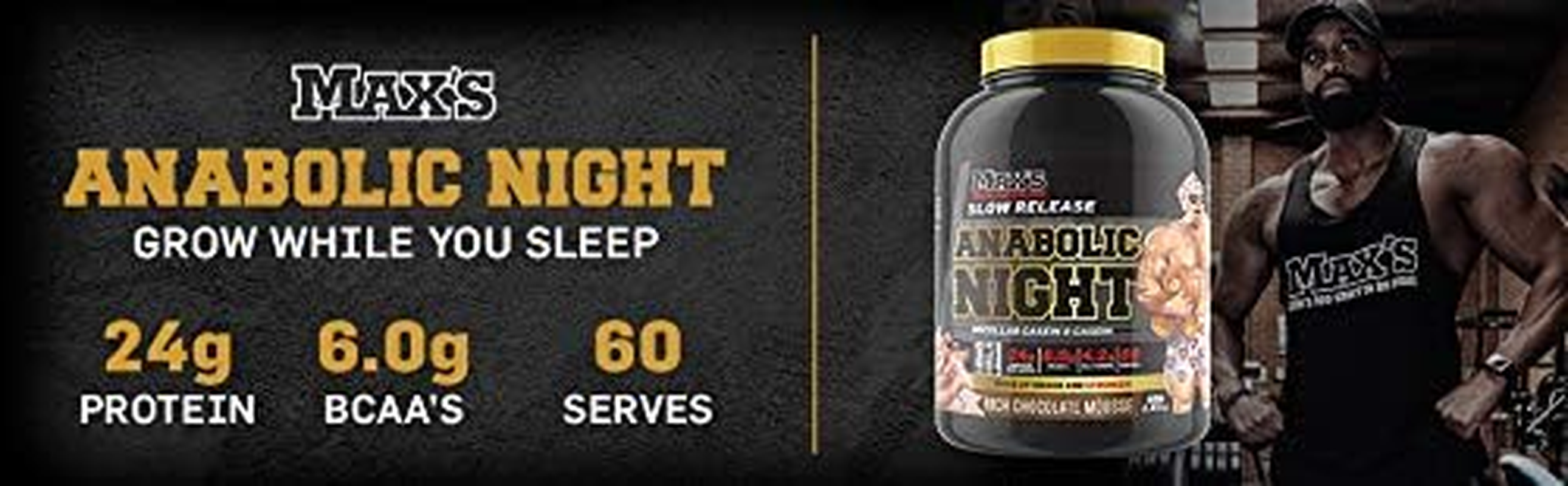 Max'S Anabolic Night Slow Release Protein Powder, Chocolate Mousse, 1.82Kg image number 3