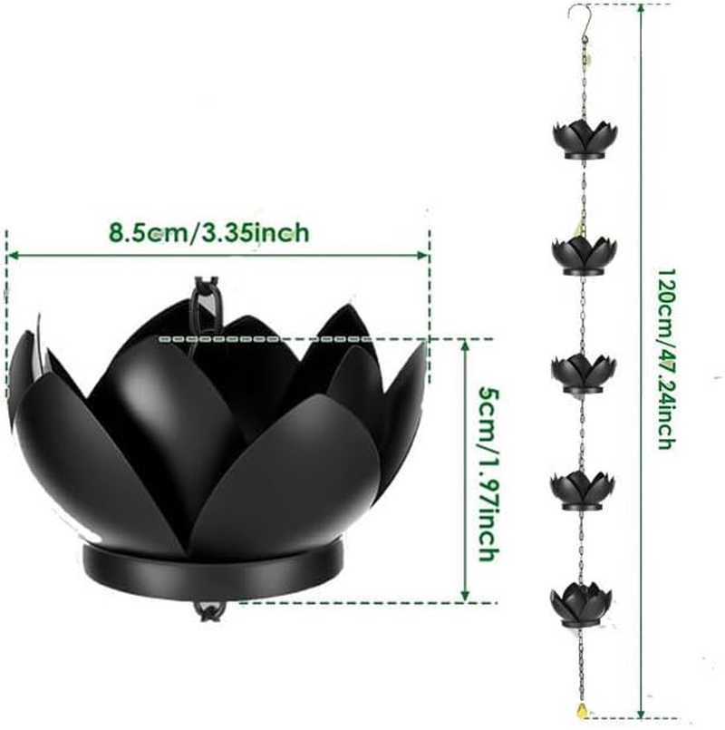 Limcryspp High-Quality Metal Artificial Lotus Rain Chain Replacement, Adjustable Length S-Shaped Hook, Suitable for Drainage Ditches image number 2