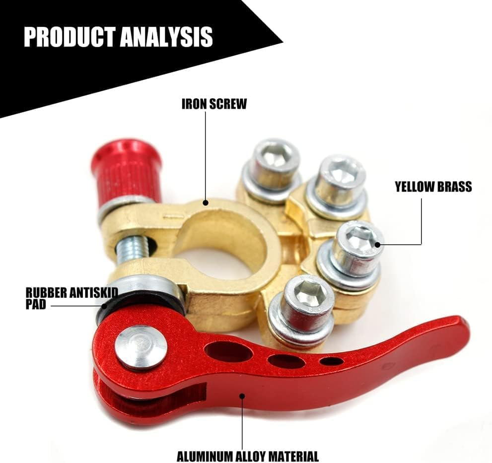 1 Pair Quick Release Battery Terminal, Battery Terminals 12V, Car Battery Terminal Connector Pure Brass, Battery Terminal Connectors with Anti-Corrosion Pad for Car, Caravan, Truck image number 2