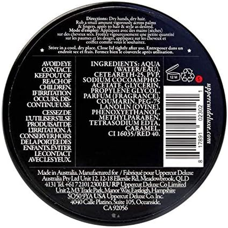 Uppercut Deluxe Deluxe Pomade, Mens Pomade High Shine and Strong Hold, Water Based Pomade for Men, Mens Hair Product for Classic Looks for Short to Medium Lengths 100G