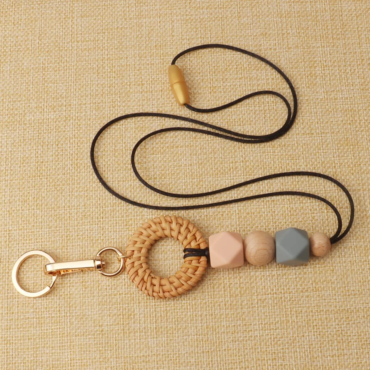 Teacher Lanyard for Id Badge Keys Cute Silicone Beaded Lanyards for Women Boho Wood Bead Lanyard Card Holder Wallet image number 3