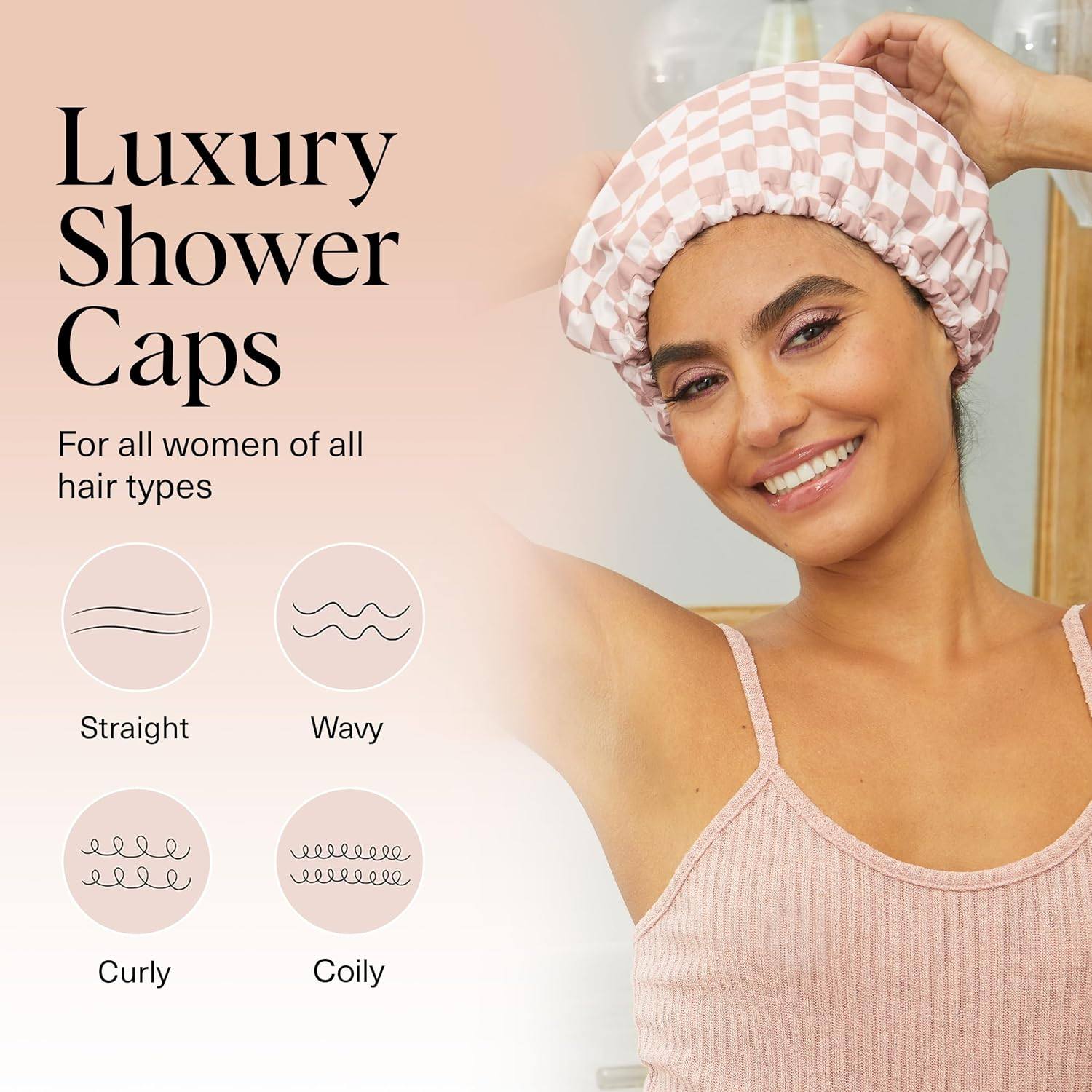Kitsch Luxury Shower Cap for Women Waterproof - Satin Lined Shower Cap | Reusable Shower Cap | Adjustable Hair Cap for Shower | Shower Bonnet | Waterproof Hair Shower Caps for Long Hair - Terracotta