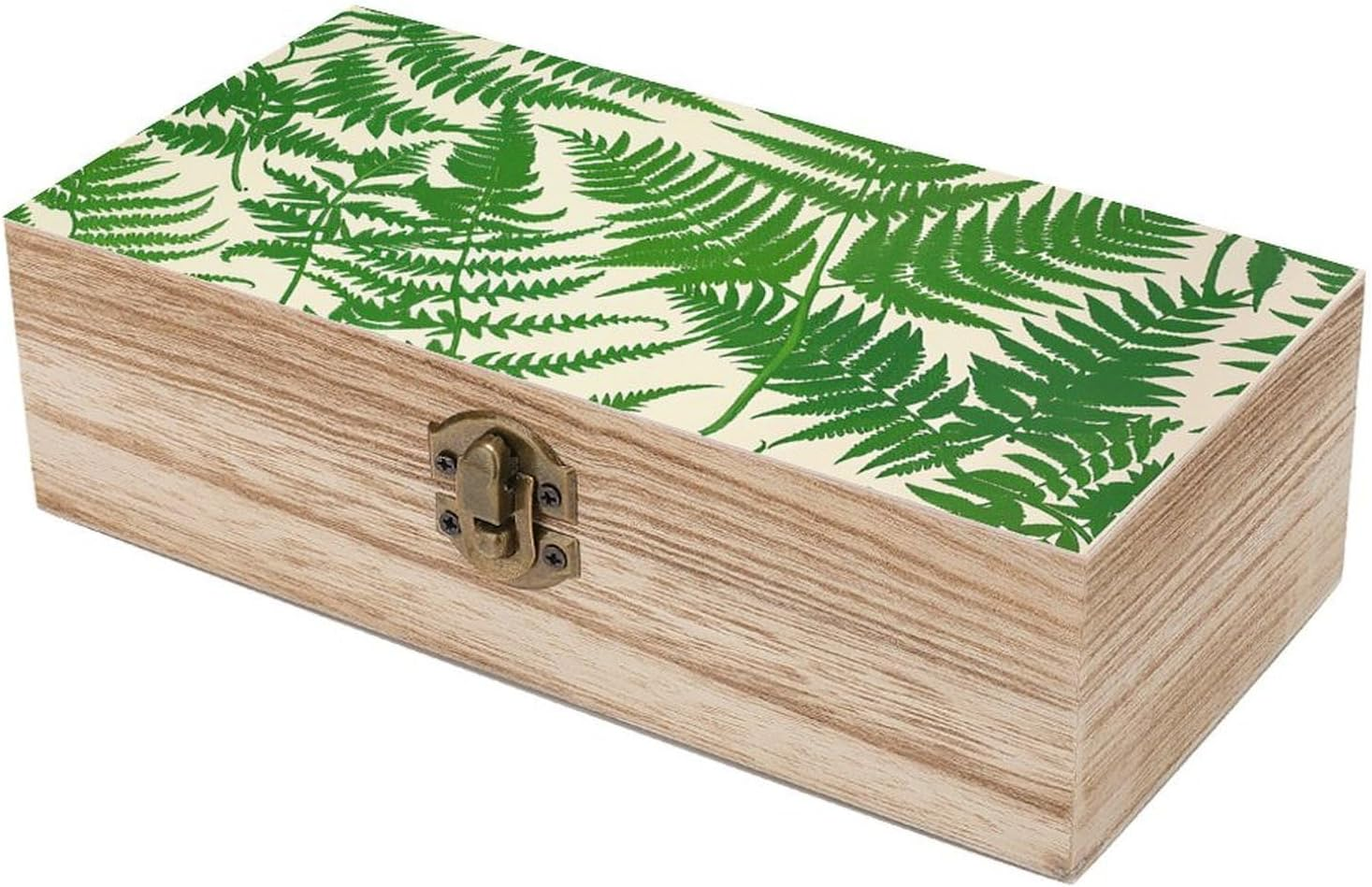 Fern Green Plant Wooden Box Wood Wedding Keepsake Boxes with Lids Small Decorative Boxes Lightweight Wooden Memory Storage Box for Crafts Keepsakes Jewelry Photo Letter Storage image number 2