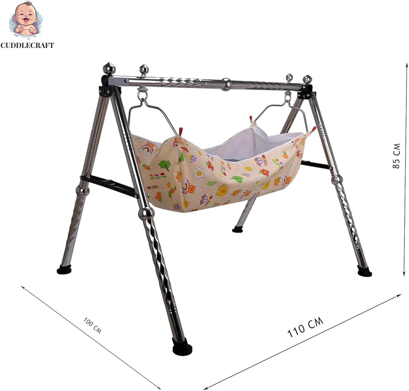Cuddlecraft New Born Baby Stainless Steel Foldable Baby Cradle/Baby Swing/Baby Jhula/Ghodiyu with Cotton Hammock Cloth. (Black) image number 4