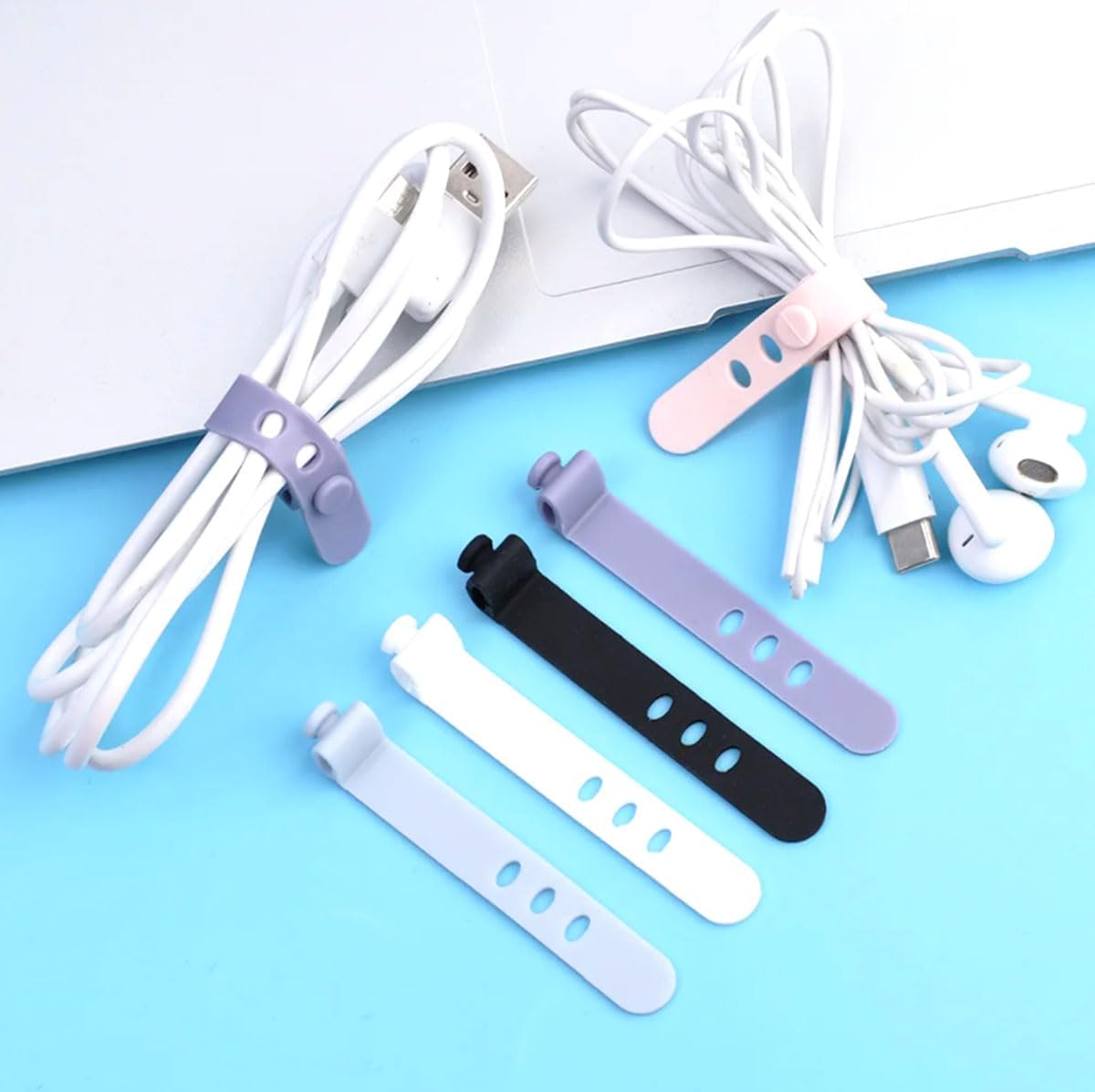 30Pcs/Pack Cable Ties Reusable Zip Ties Silicone Cord Ties 7.87Inch for Wire Management, Elastic Cable Organizer 5 Colors image number 3