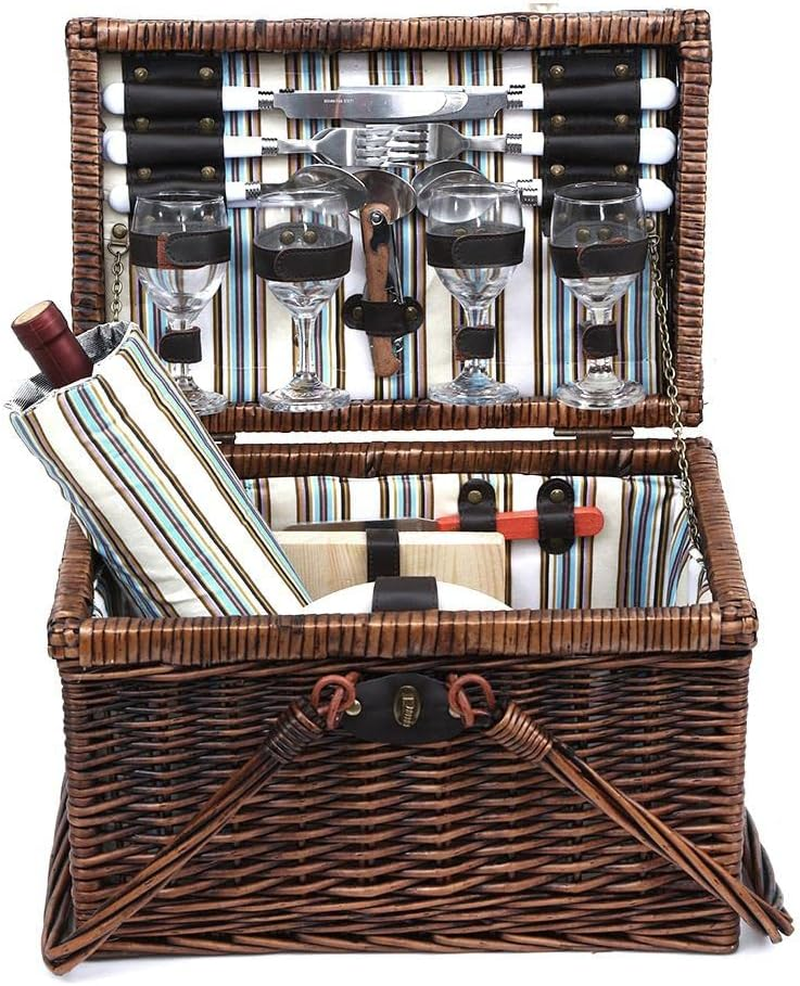 Alfresco Outdoor Insulated Liquor 4 Person Folding Deluxe Picnic Basket Set image number 3