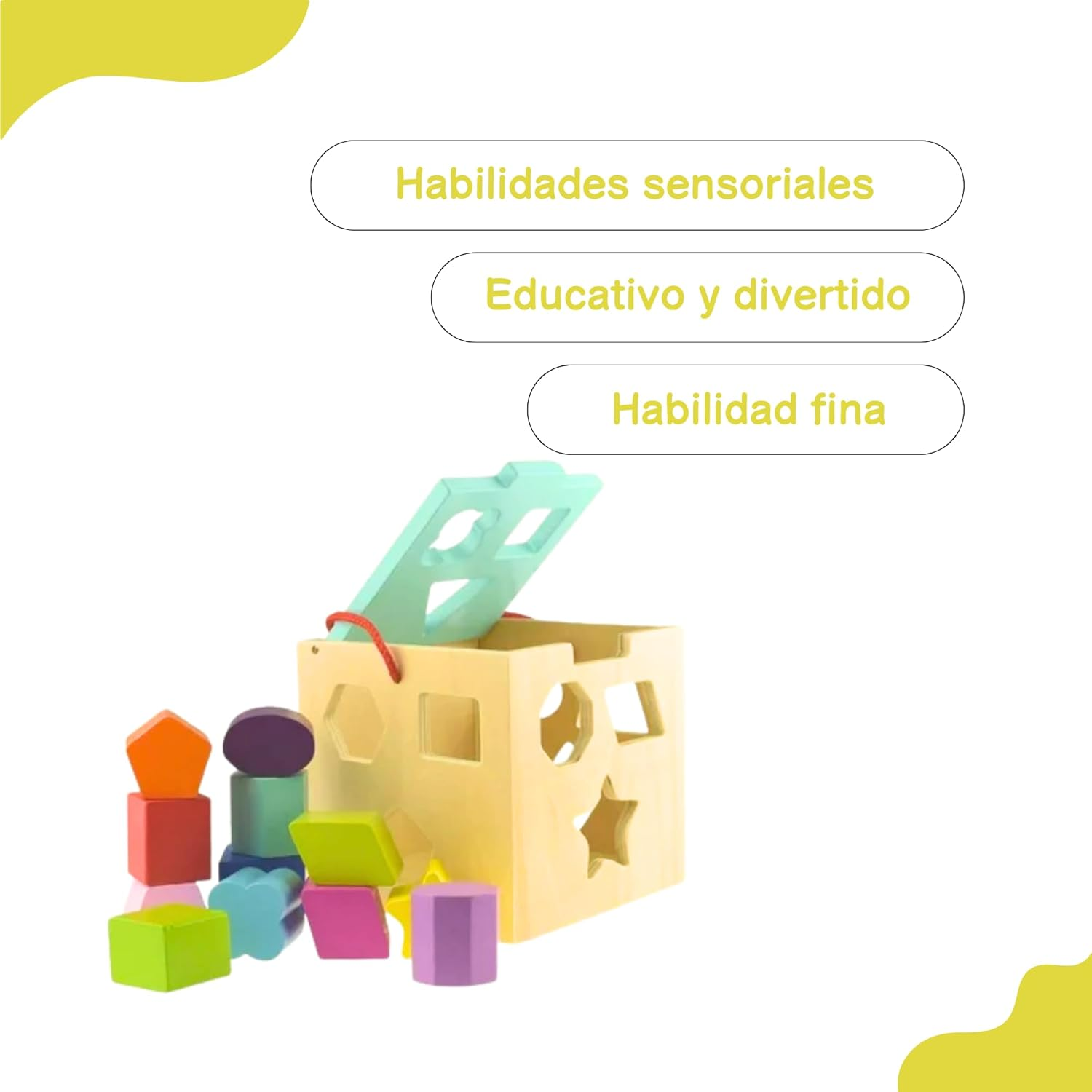 Tooky Toy Shape SORTER with 12-Piece Wooden Blocks: Colourful Wooden Blocks Montessori Educational Set image number 3