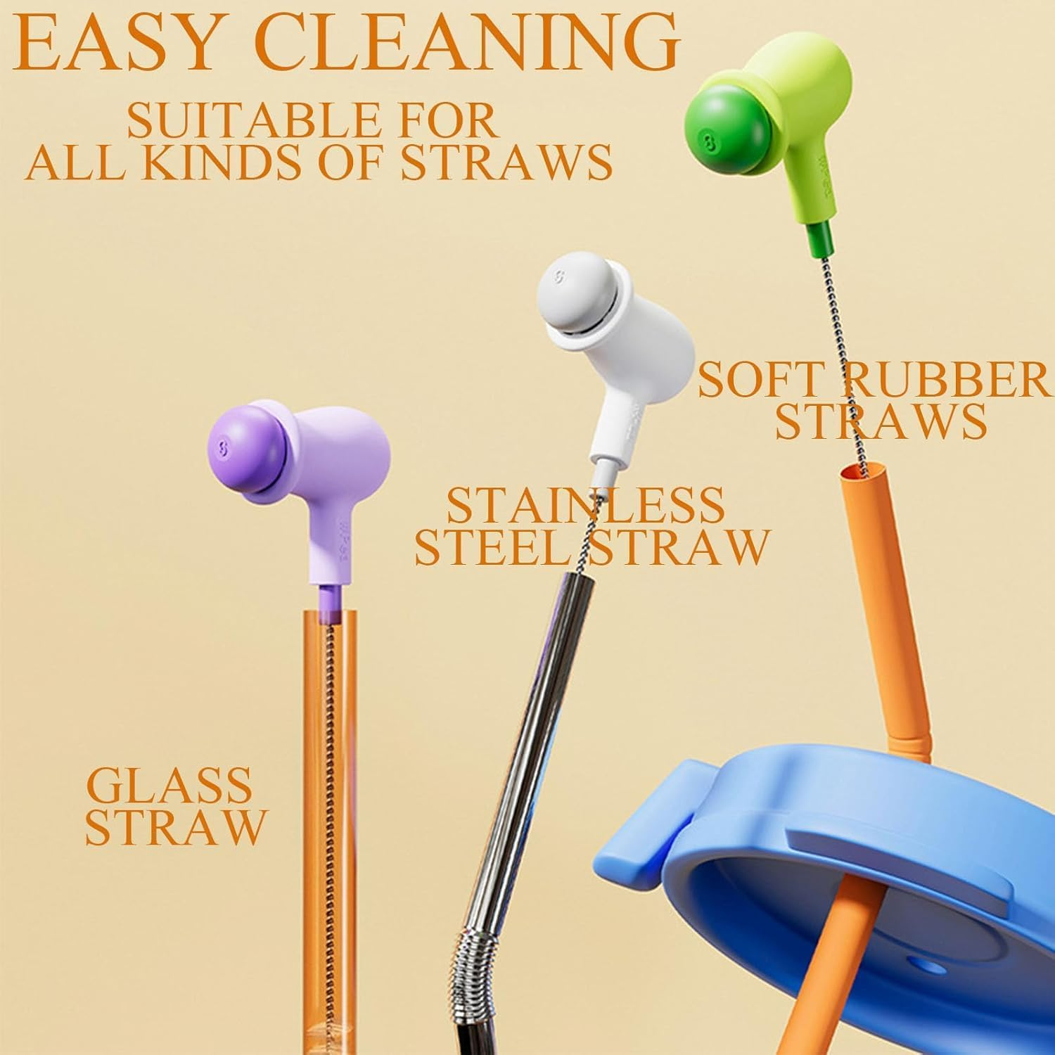 3 Pieces Straw Cleaning Brush, Creative Straw Cleaner Brush, Thin Bottle Brush, Nylon Small Bottle Cleaner Brush, Straw Brushes for Cleaning for Water Bottles Glasses Teapot Spouts Sink