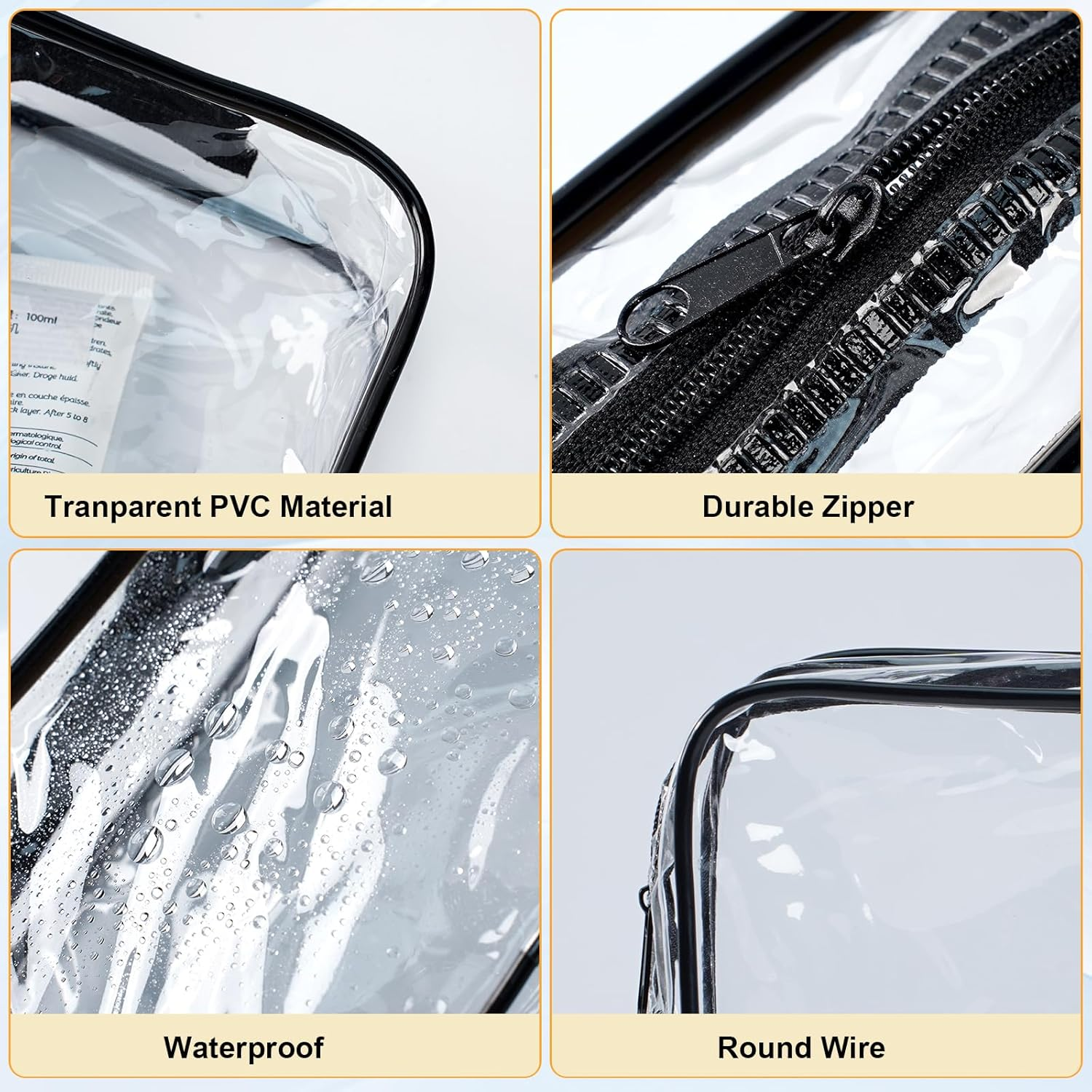 20 Pcs Clear Makeup Bag, PVC Toiletry Bag for Travel, Waterproof Transparent Cosmetic Bag with Zipper, Portable Plastic Pouch Organizer Storage Case for Women Men Vacation Bathroom (Black) image number 4