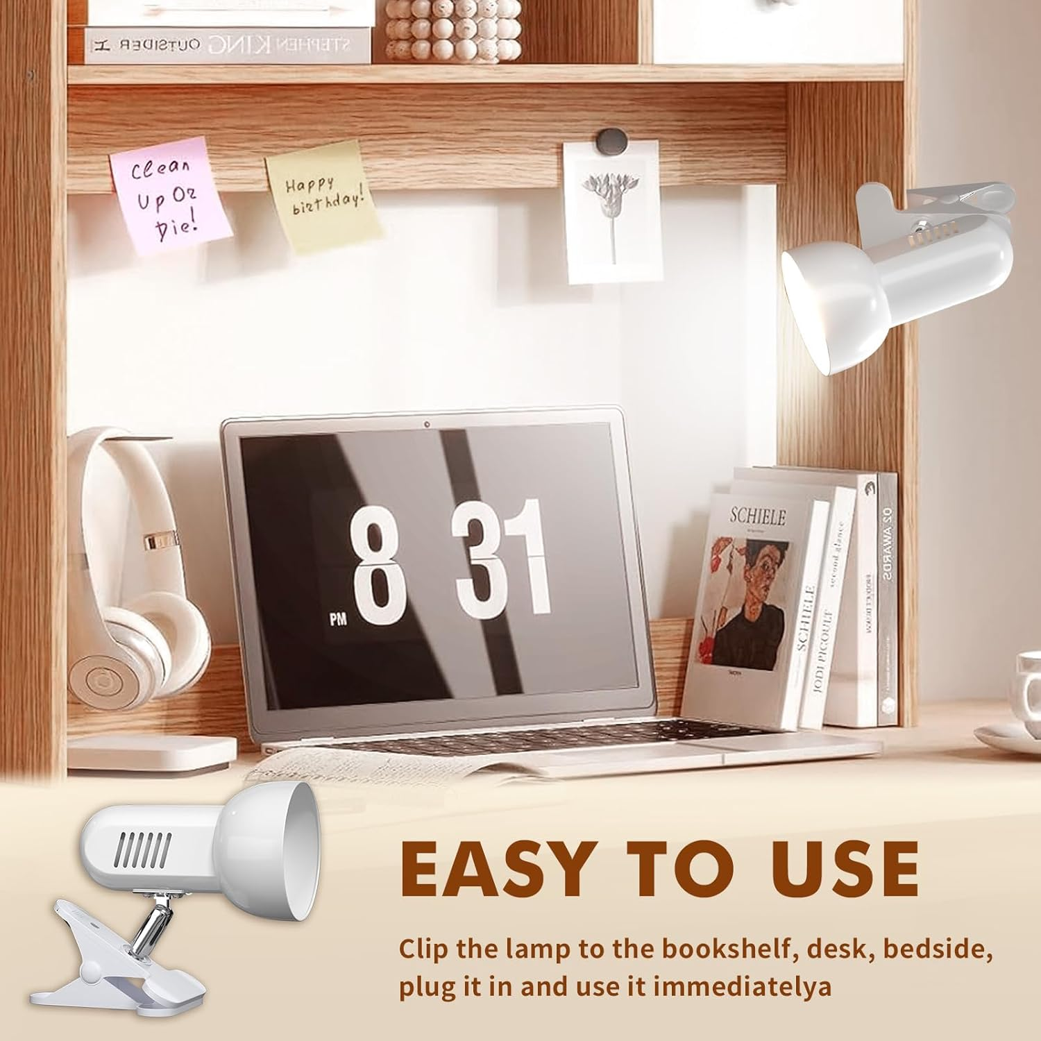 Tobebright Clip on Reading Light for Bed, Desk Clamp E27 Adjustable Holder with Plug and Switch, 360Degree Rotating Headboard Lamp Bedside Grow Light Portable Little Spotlight White(Bulb Not Included) image number 4