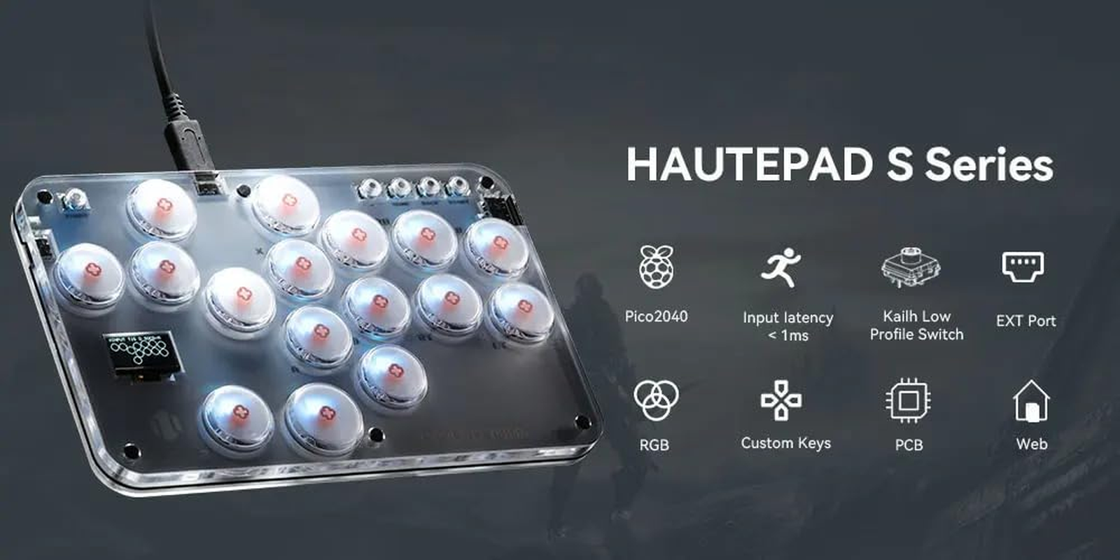 [Newest Ver. 2025] Haute42 S16 Leverless Arcade Stick Compatible with PC/PS4/PS3 (16 Button) : - NEW 2025 CRYSTAL Low-Profile Switches - Slim Form Factor - Custom Plate - RGB Lighting - USB Type C - White image number 1