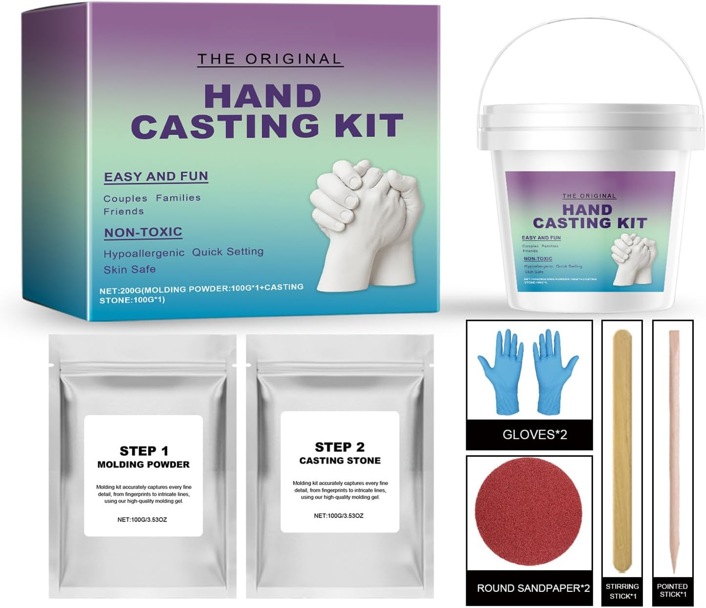 Pzuryhg Hand Molds Casting Kit, Wedding Hand Molding Kit, Romantic Sculpture Set, Includes Gloves, Easy-To-Use, Ideal for Couples, Men, Women, Boyfriend & Girlfriend image number 4