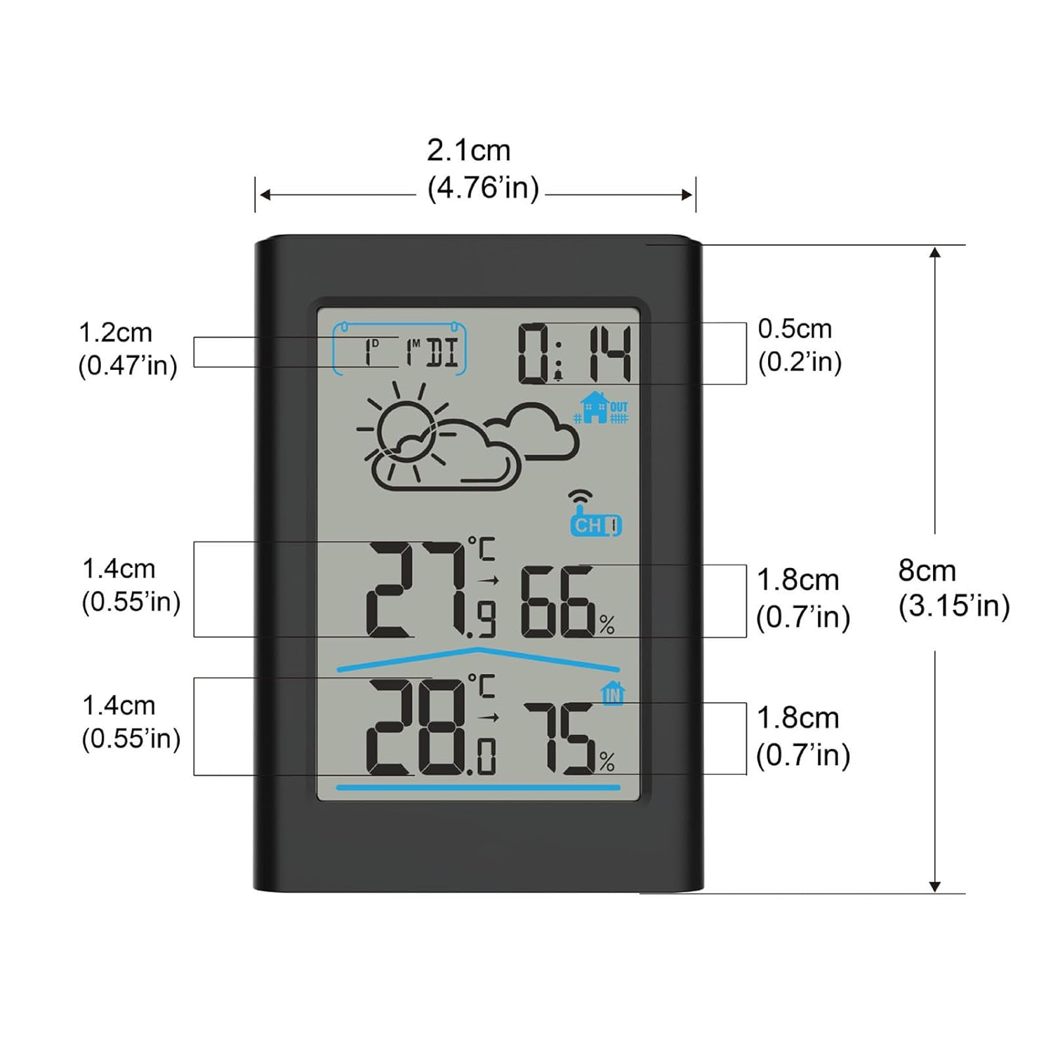 Zopsc Indoor Outdoor Digital Temperature Gauge, Digital Weather Thermometer with Wireless Alarm Clock Date for Outdoor Temperature and Daily High Low Records image number 6