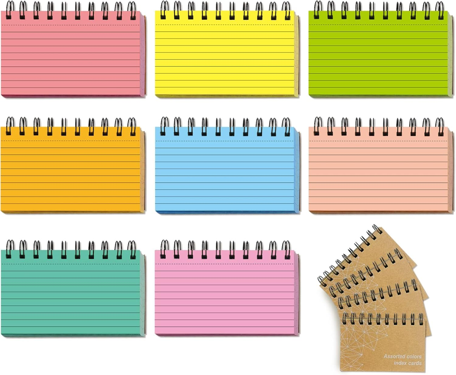 Blank Index Cards, Assorted Colored Ruled Index Cards 3X5 Inches, Great Spiral Note Cards & Memo Cards for School, Office, Learning and Memory Cards (400 Count) image number 2