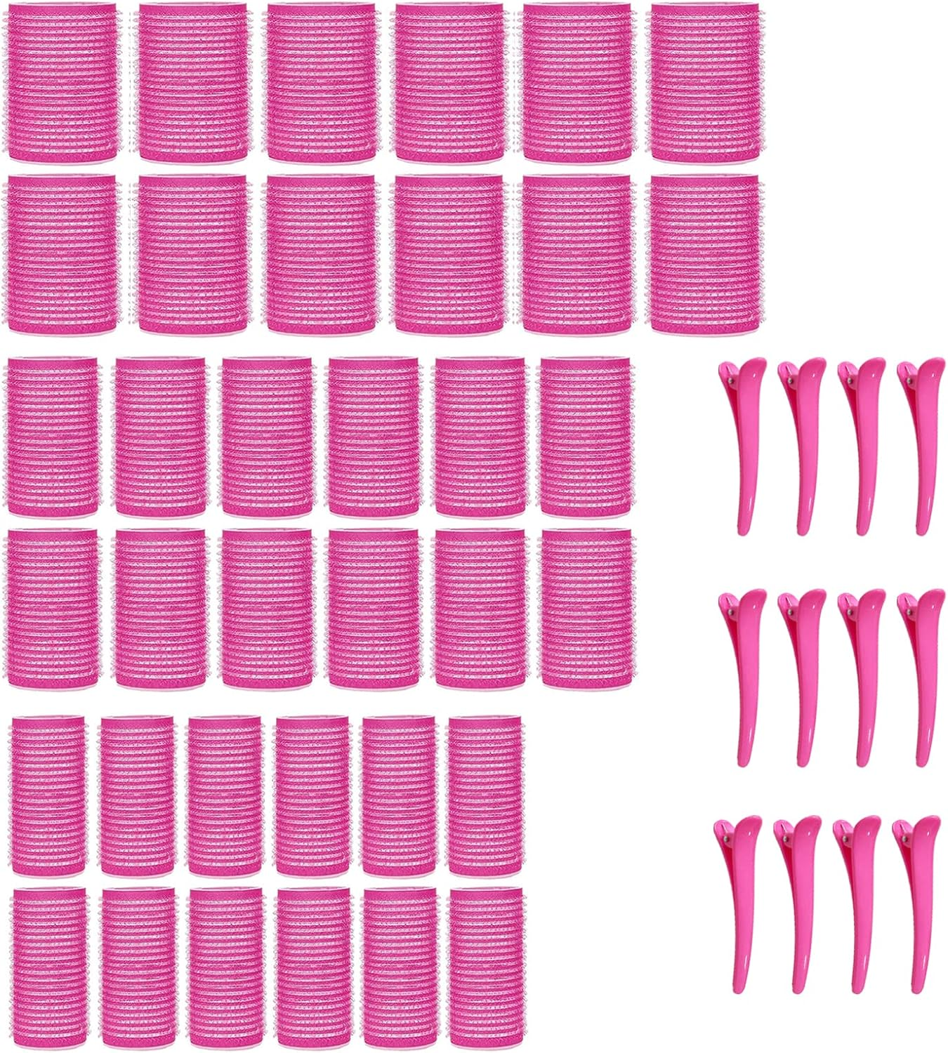 KEYRI 48-Piece Jumbo Large Curler Set, Adhesive Rollers, Self-Adhesive Hair Rollers with Hair Clip, DIY Hair Curls without Heat, for Long, Medium, Short Salon Hairdresser, 45/35/25 Mm (Pink)