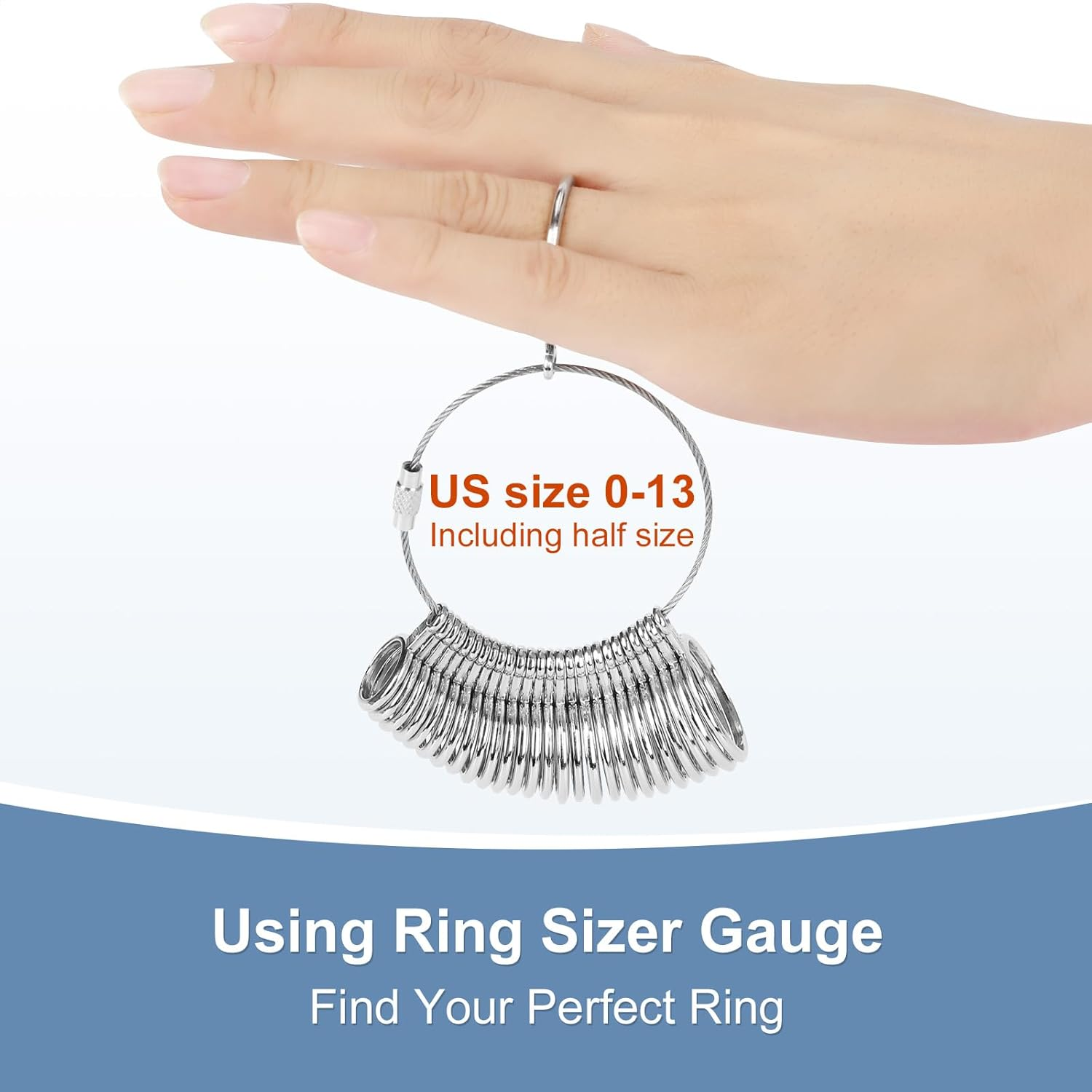 Ring Sizer Measuring Tool Kit Upgraded, 27 PCS Stainless Steel Measuring Ring Tool, US Ring Size 0-13 with Half Size, 2 PCS Reusable Finger Size 1-17 USA Rings Size with Magnified Glass image number 1