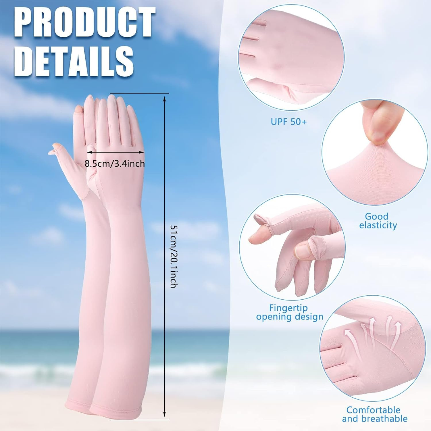 Catchu Sun Protection Long Gloves, Touchscreen Arm Sunblock Driving Gloves, UPF 50+ Sunscreen for Outdoor Sports Cycling Summer Gloves 2 Pairs