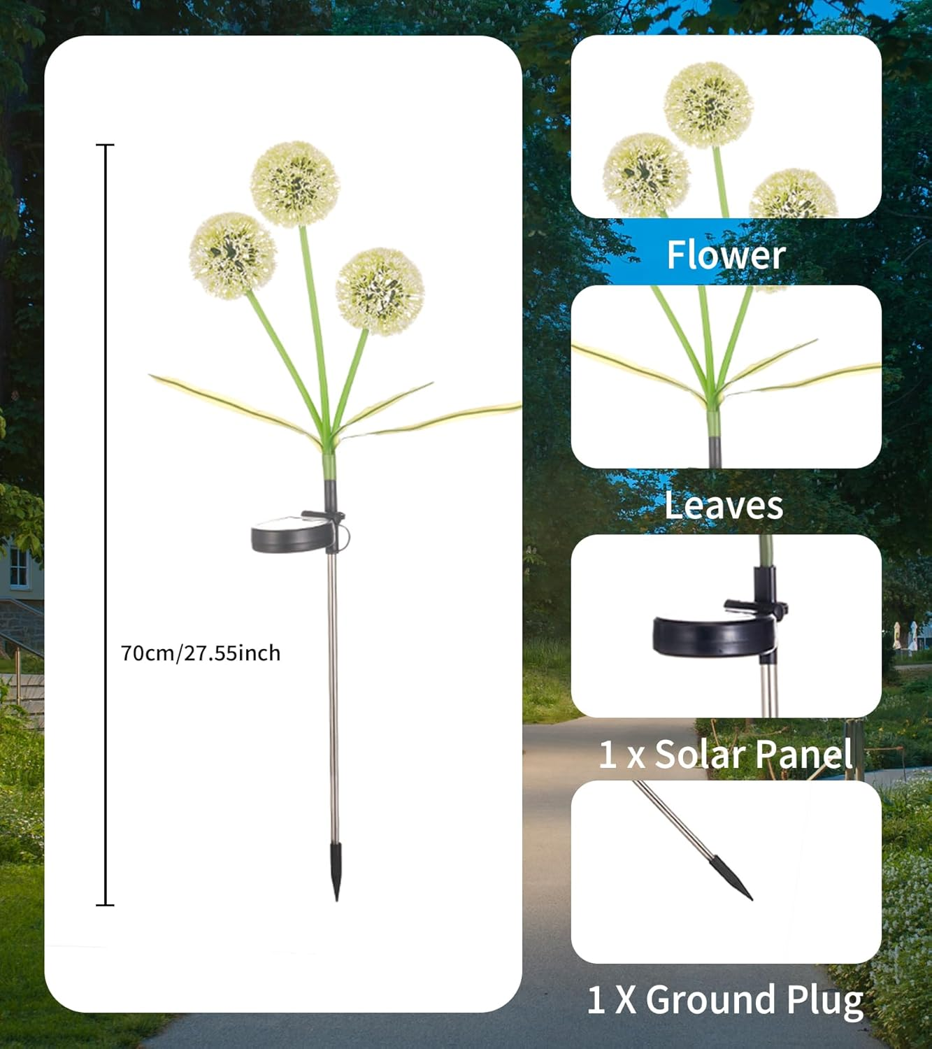 Solar Garden Lights, 2 Pack Solar Flower Lights with 6 Dandelion, Waterproof Solar Powered Lights, Garden Solar Yard Lights Flower, Solar Lights Outdoor, Solar Lights for Patio, Yard image number 5