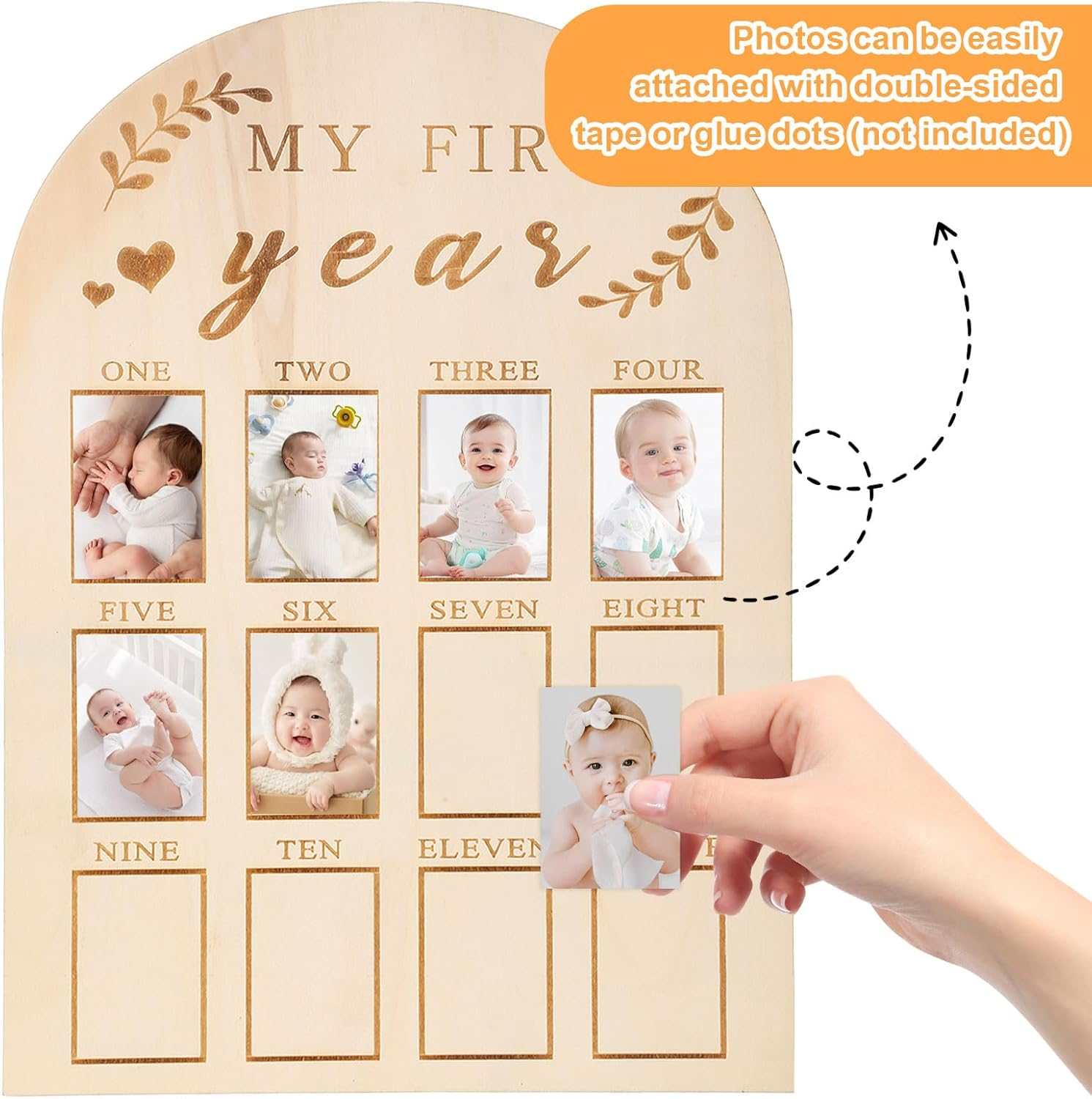One Year Birthday Wooden Photo Board,My First Year Milestones Photo Board,12 Monthly Picture Frame Baby First Year Wood Acrylic Sign 1St Birthday Decorations Baby Keepsake Gifts(Syle) - Simplicity image number 5