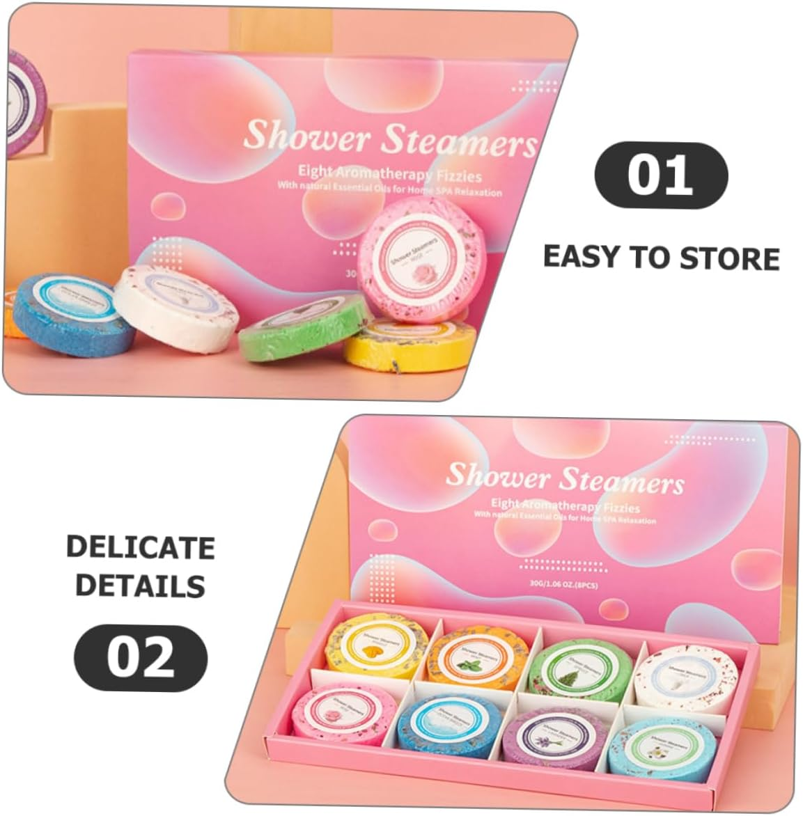 CTIRCHIU 8Pcs Tablets Essential Oil Bath Drops for Relaxation Practical Aroma Tablets for Home Travel Nourishing Sea Salt Formula for All Skin Types image number 1