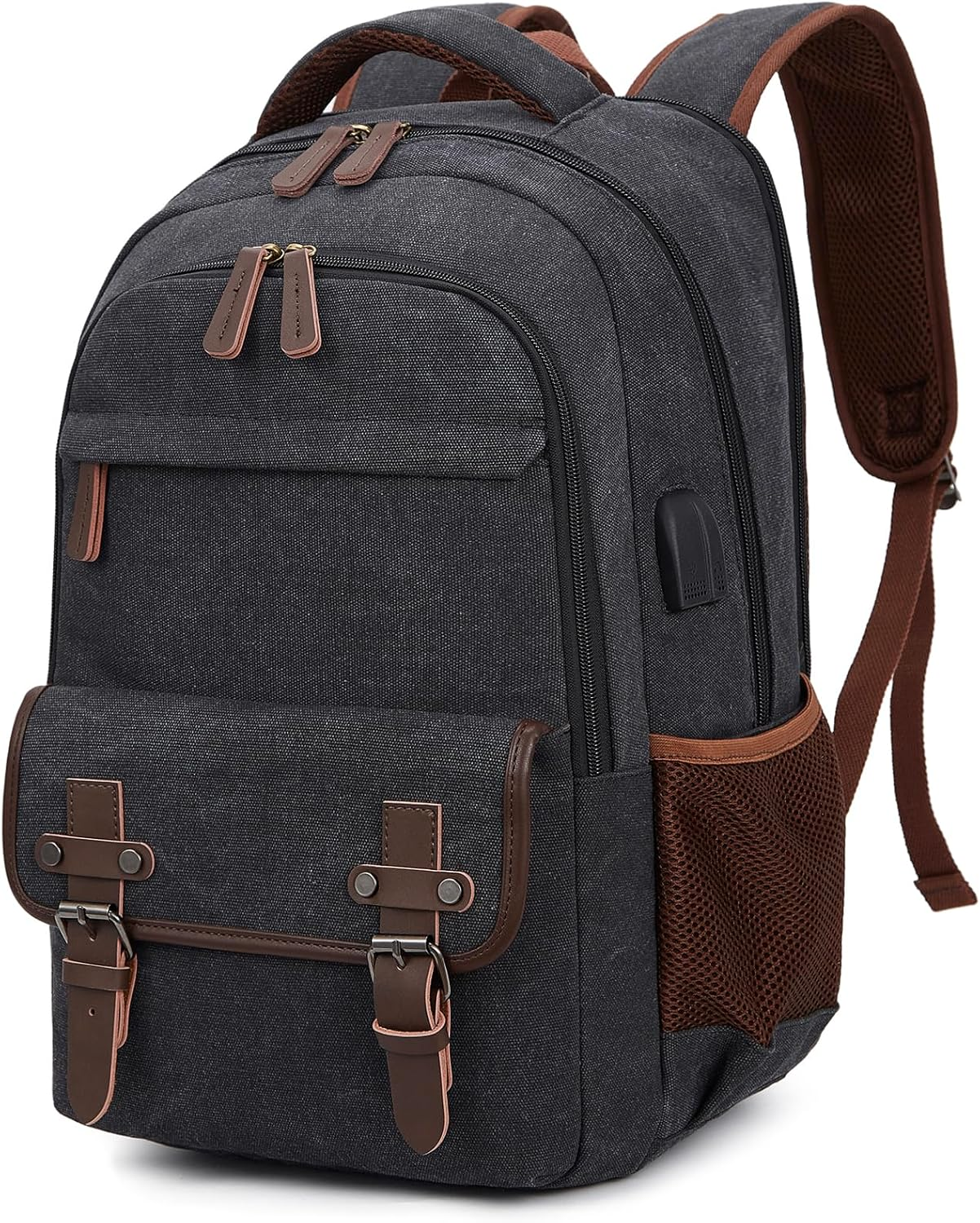 Canvas Travel Laptop Backpack for Men Women,Work Backpack Fits 15.6 Inch Laptop, Bookbag with USB Charging Port image number 5